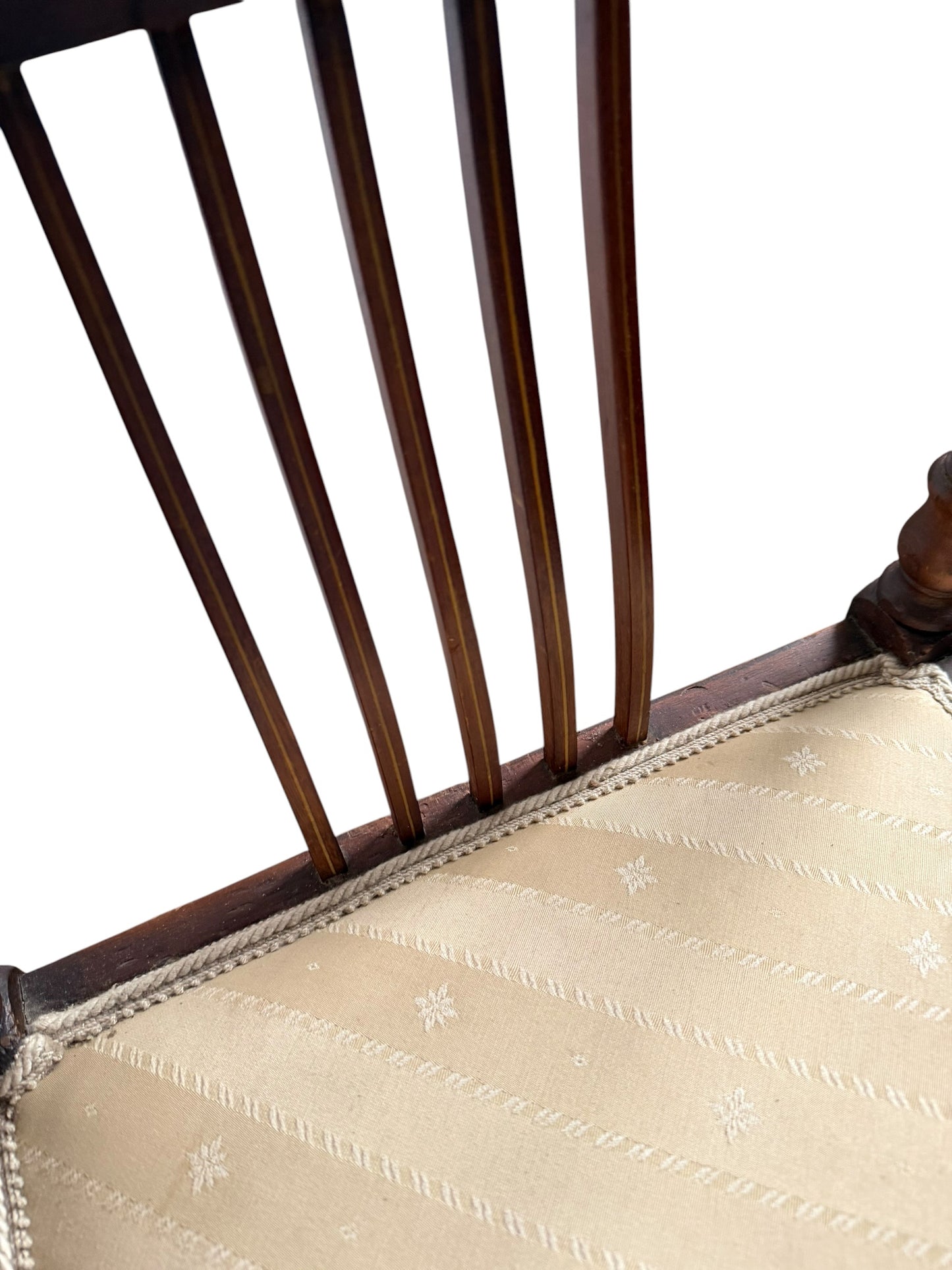 antique Edwardian inlaid mahogany corner chair, dating from the early 19th century (circa 1900–1910).