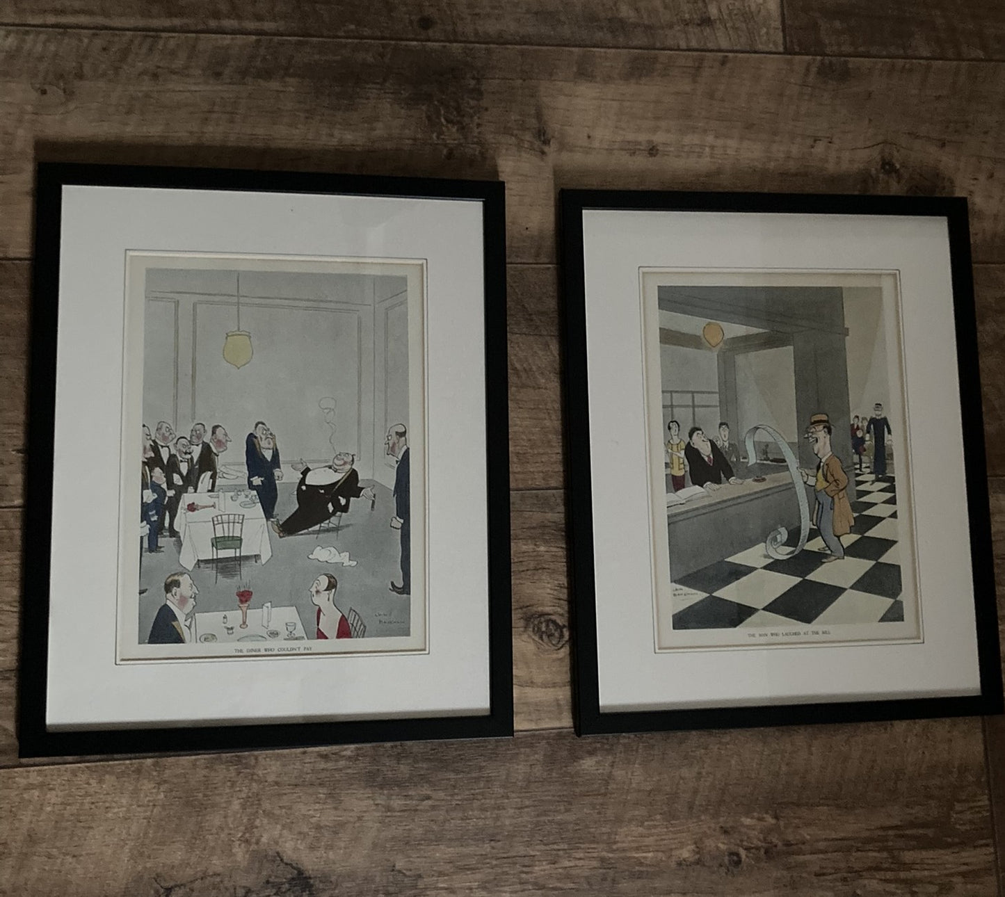 Two Animated Prints Hotel Restaurant Scene