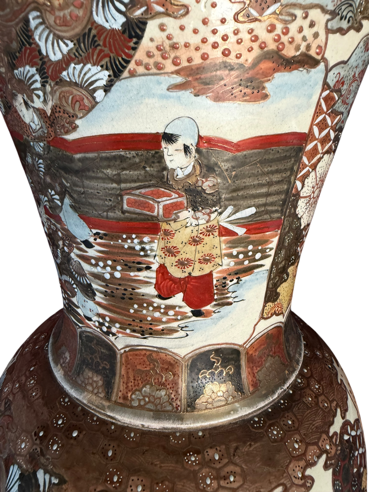 Antique Japanese earthenware Satsuma Style Vase