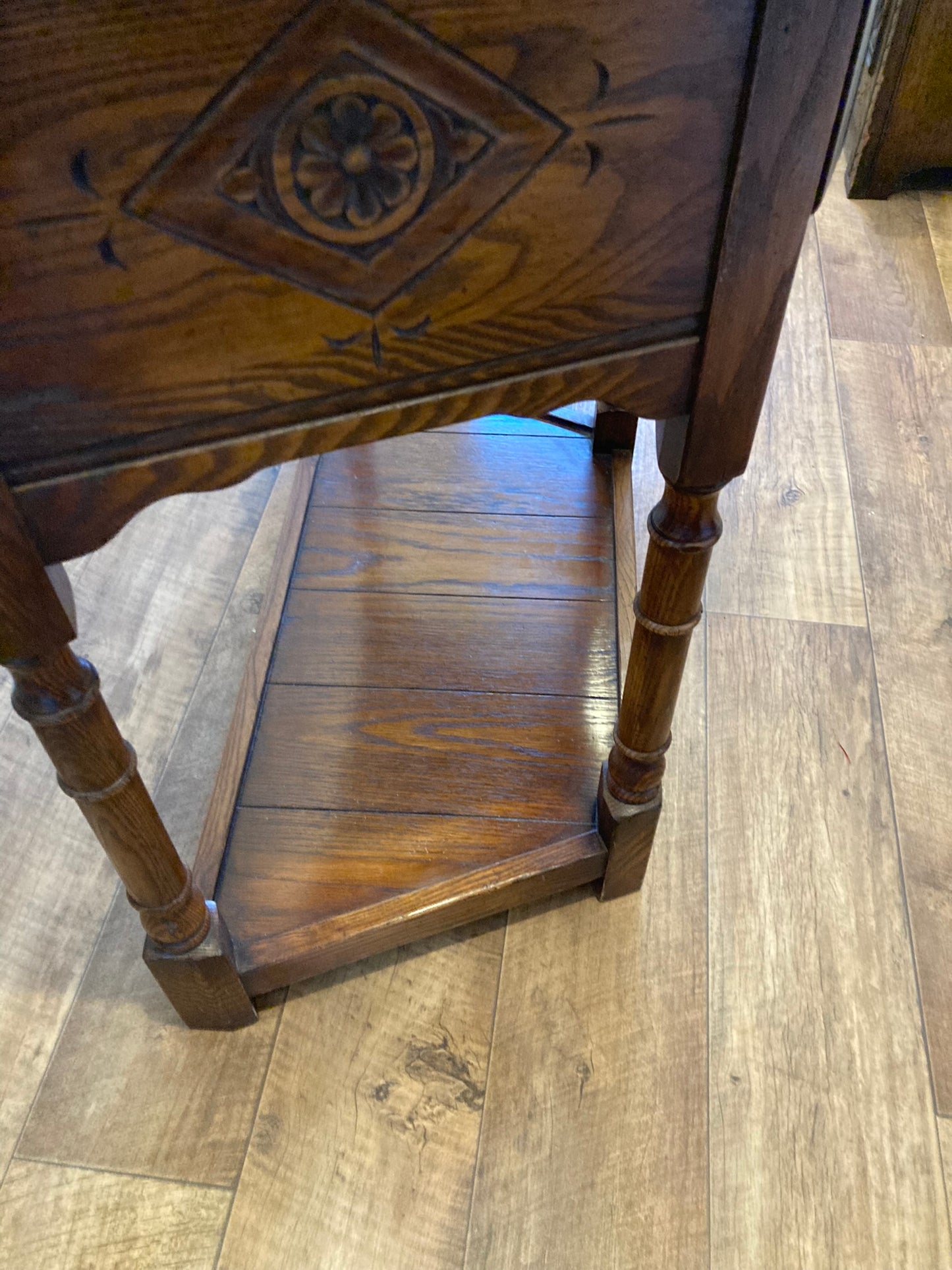 Oak Single Drawer Side Hall Lamp Table. mid century