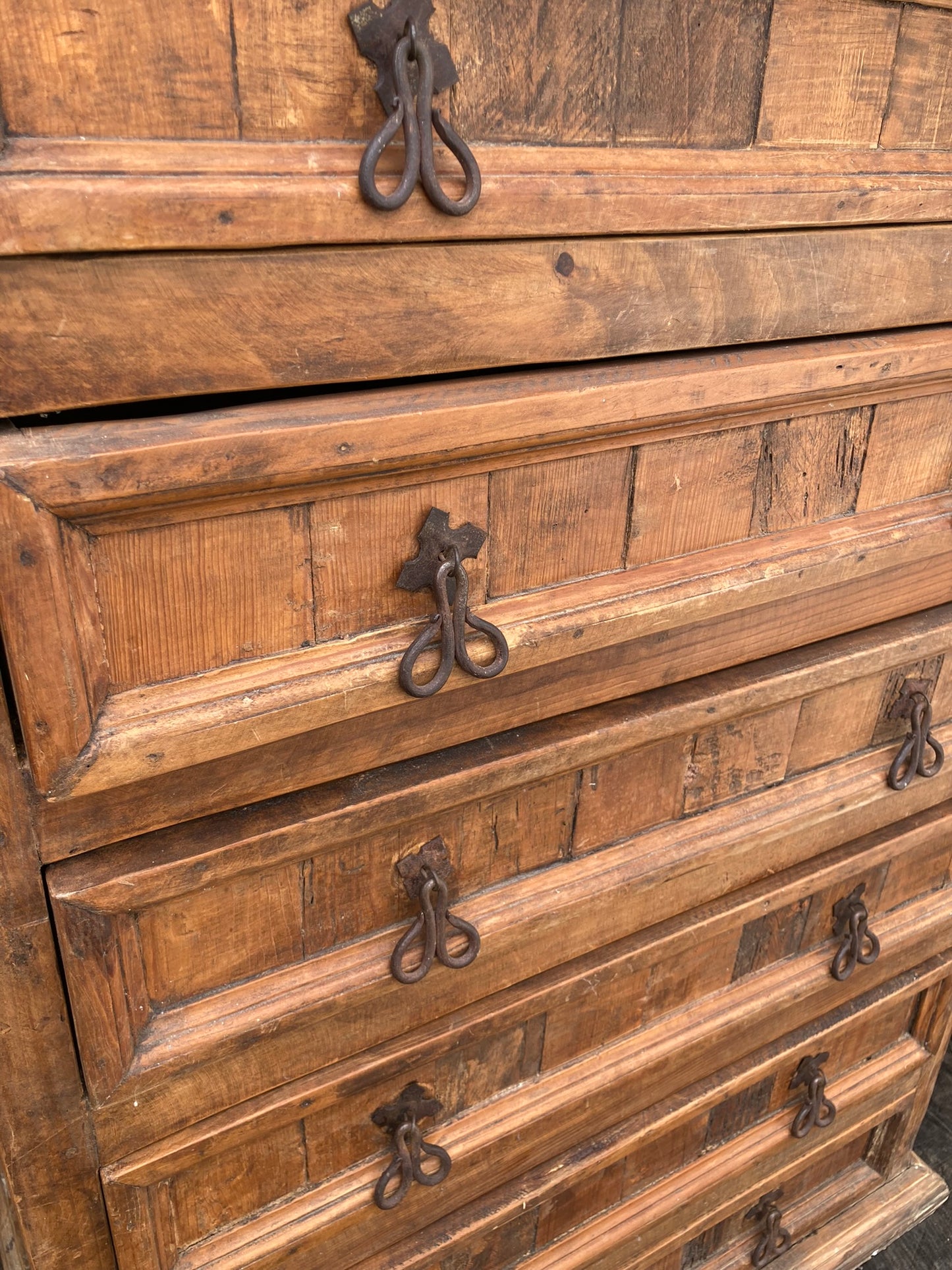 Solid Oak Rustic Tall Boy or High Chest, 7 Large Drawers, Mid Century