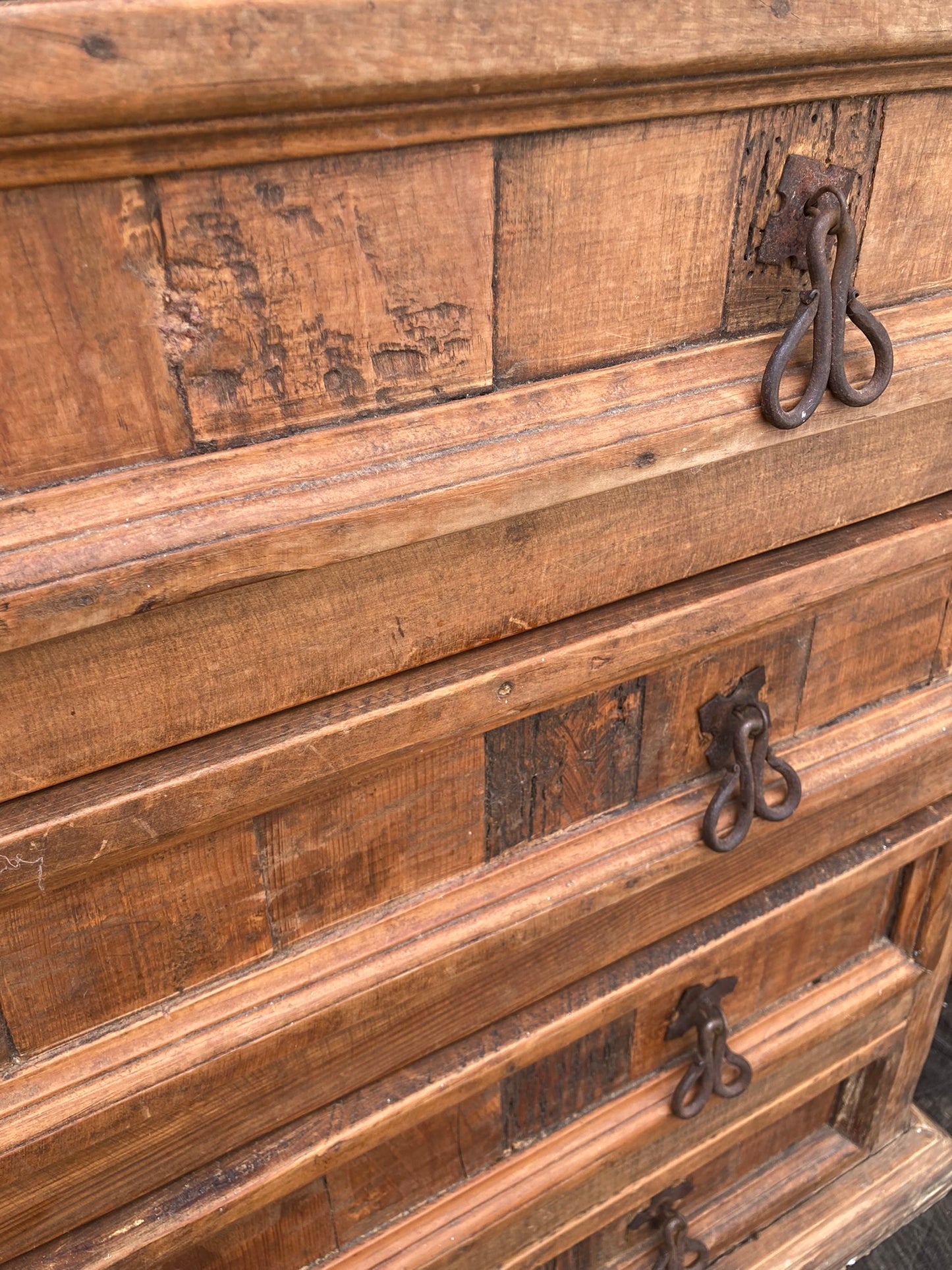 Solid Oak Rustic Tall Boy or High Chest, 7 Large Drawers, Mid Century