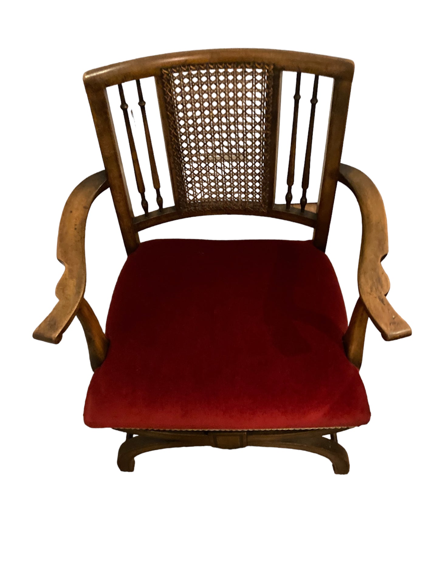 A rare Antique Beech Wood X Framed Cane back Arm chair