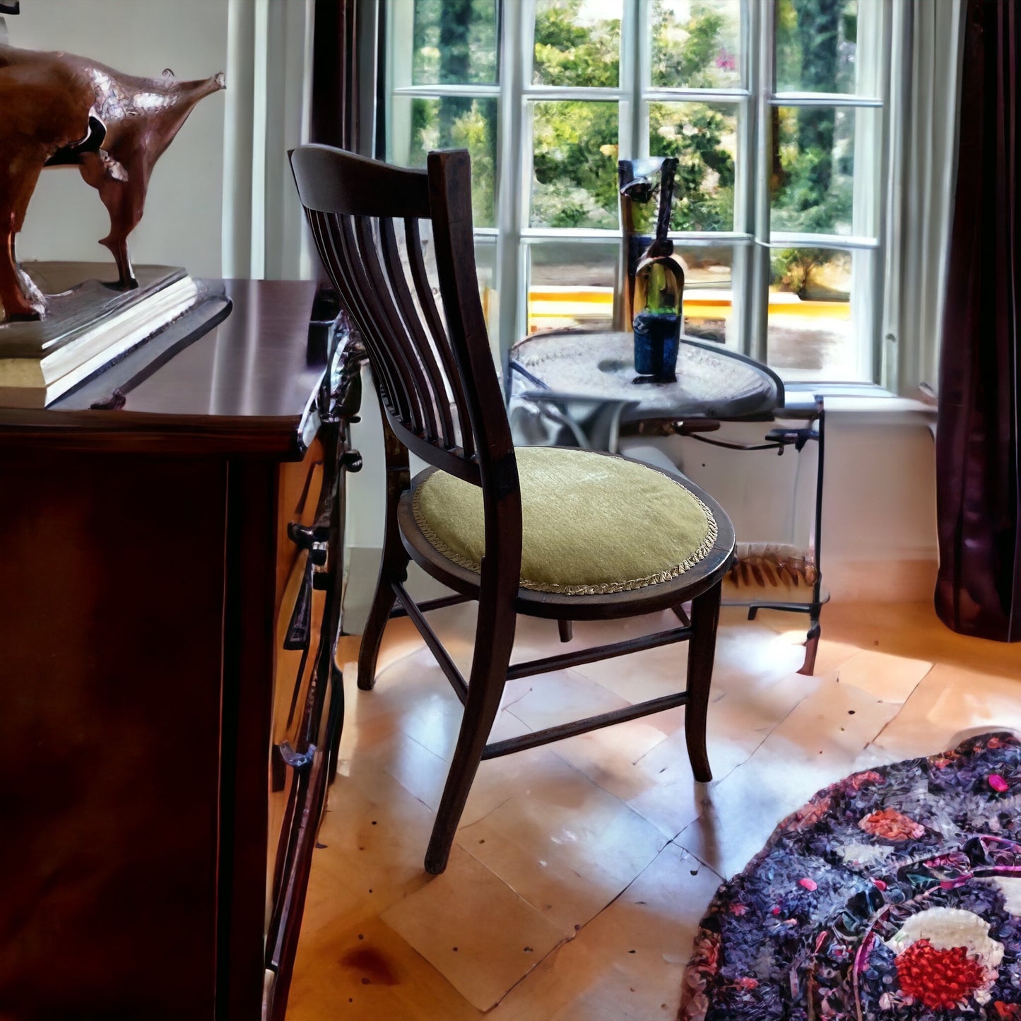 A pair of Edwardian Antique Mahogany Oval based hall chairs