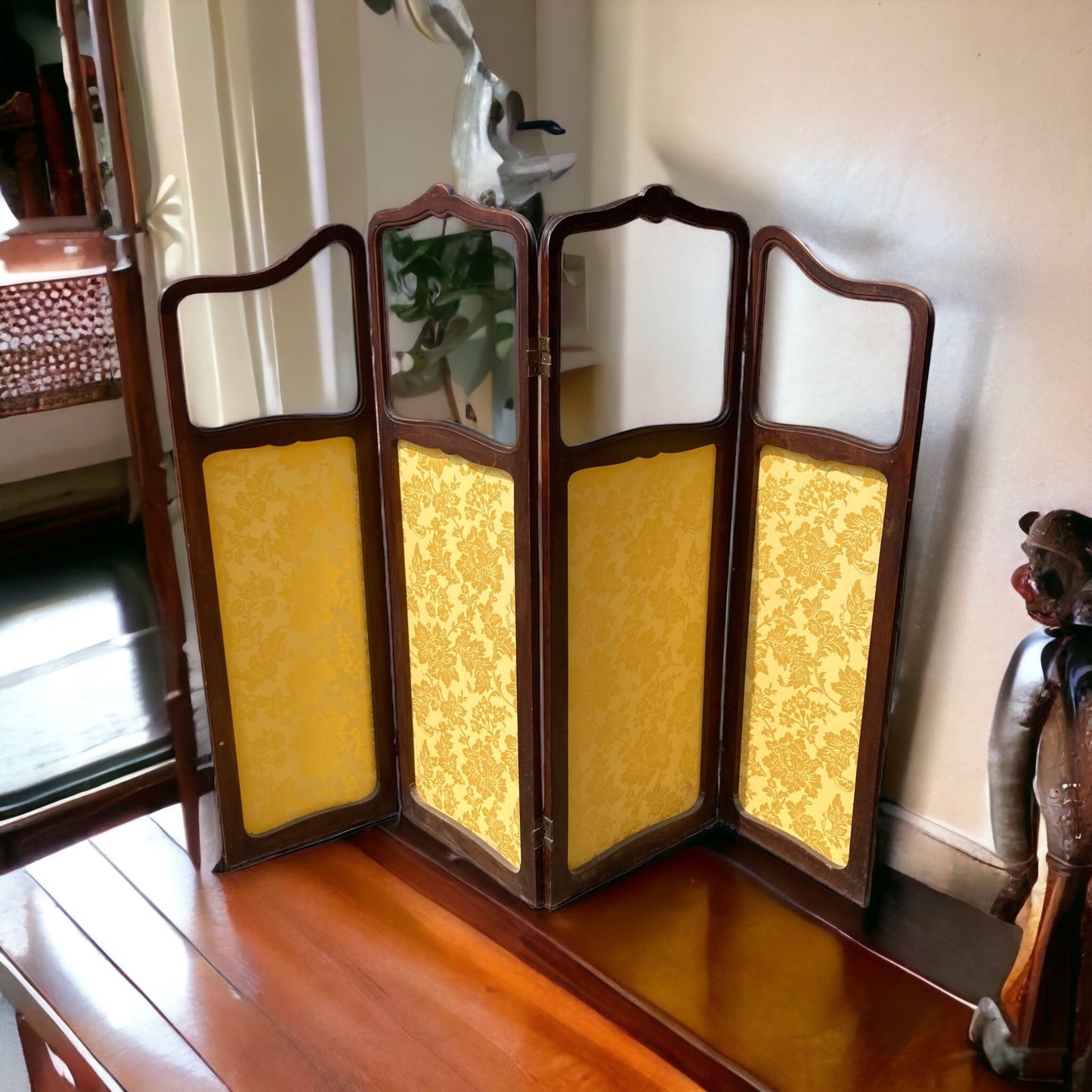 Art Nouveau four silk panel room divider screen