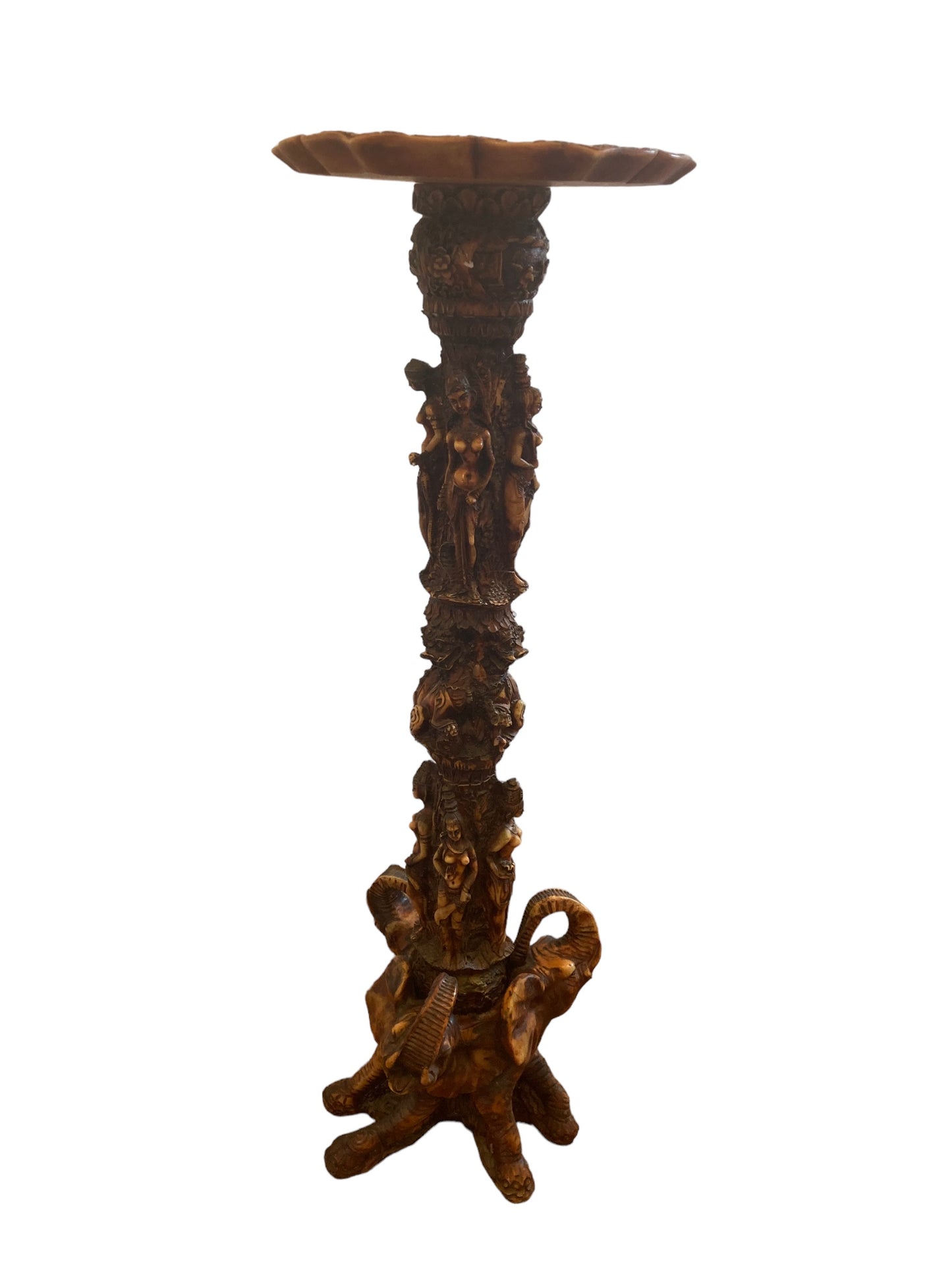 A tall resin Oriental Jardiniere, decorated with elephant, chinese dragons and naked figures.