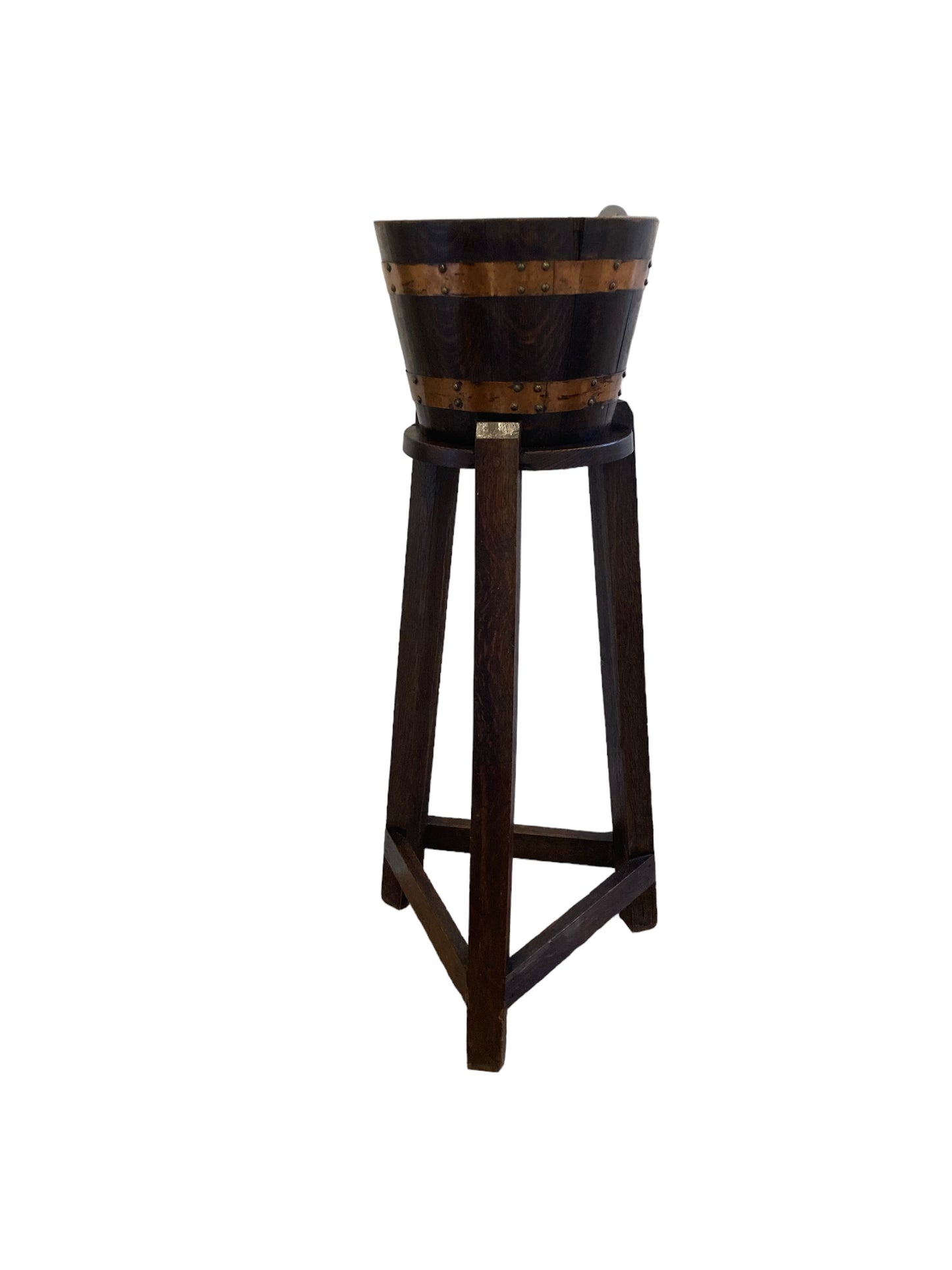 Exquisite brass bound oak jardinieres / plant stand