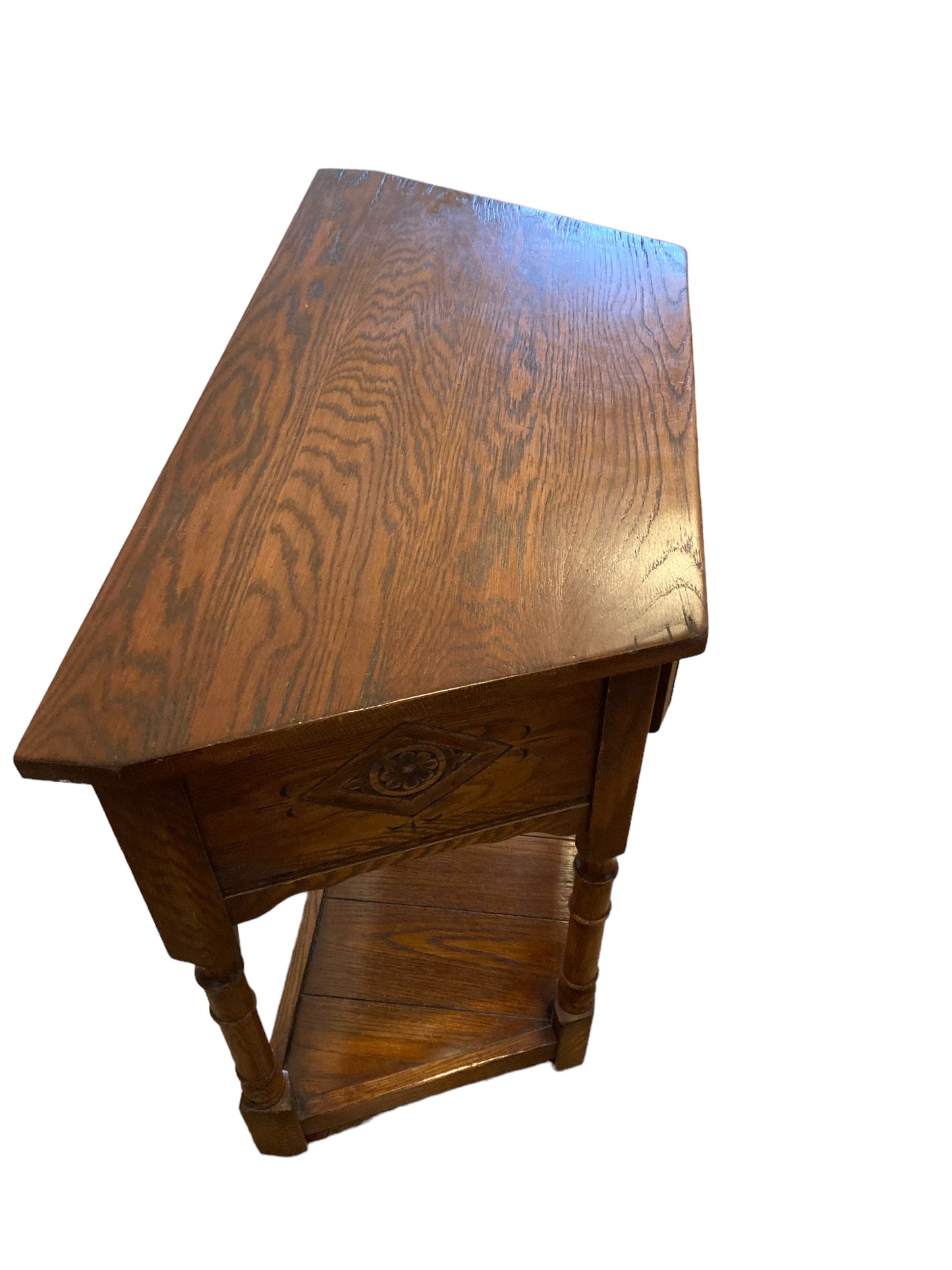 Oak Single Drawer Side Hall Lamp Table. mid century