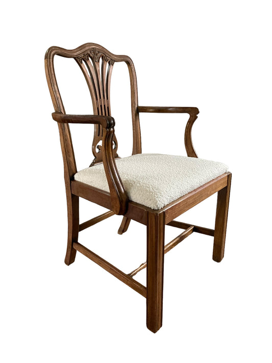 George III Style Armchair in the Manner of Chippendale White Paris Boucle fabric