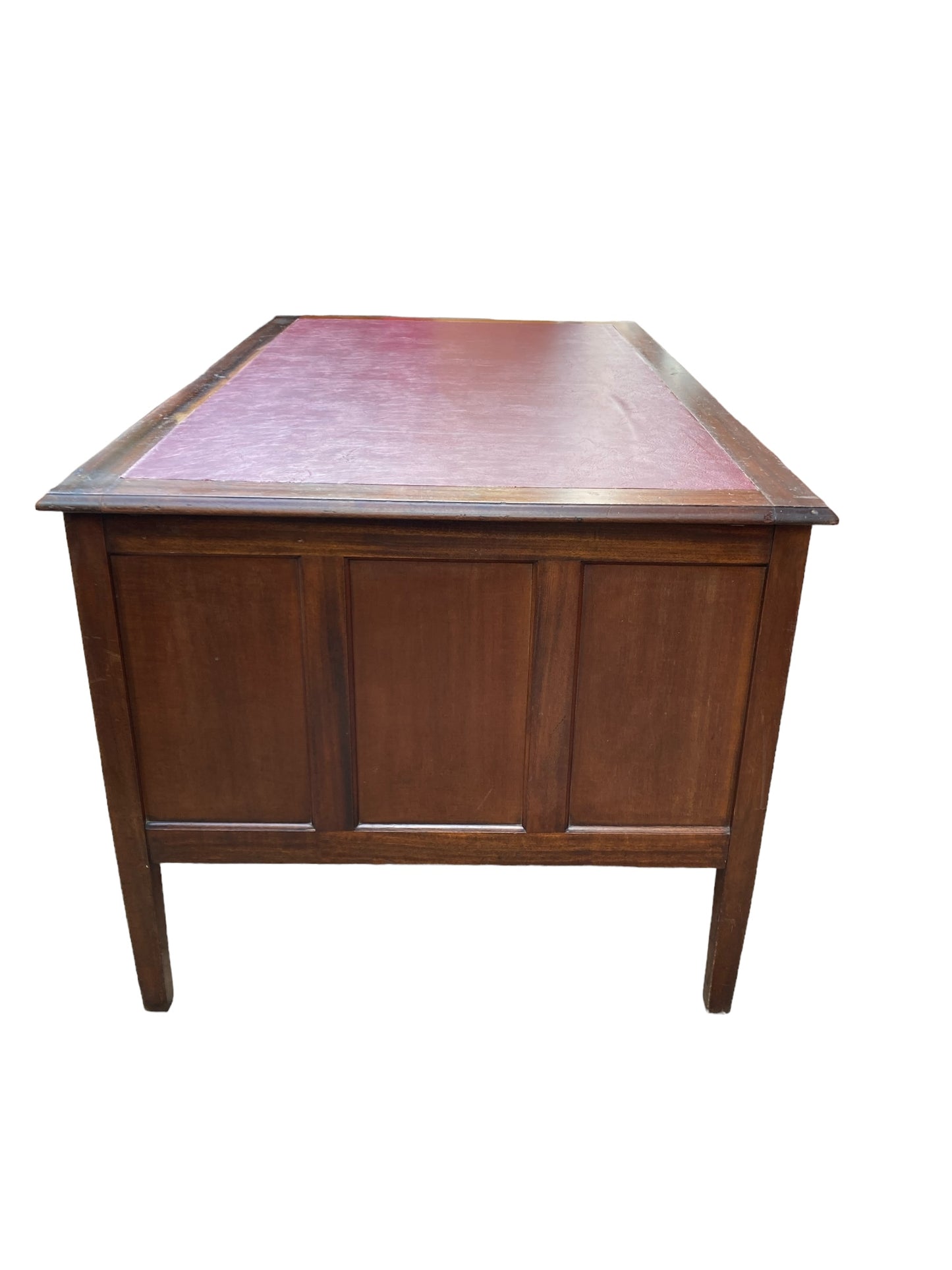 Large Mahogany Victorian Executive Desk, Ox Blood Faux Leather top