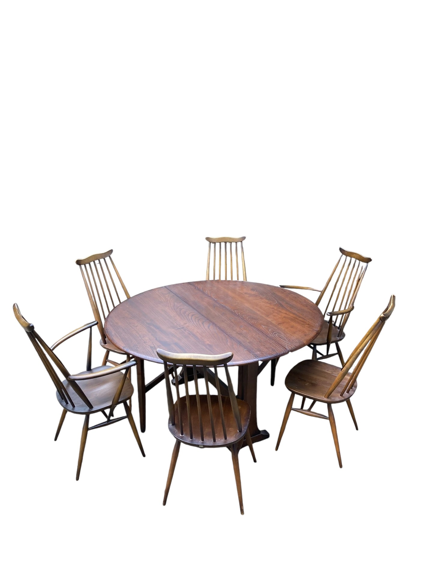 Vintage Ercol Folding table and six stick windsor back chairs with two Armchairs or Carvers