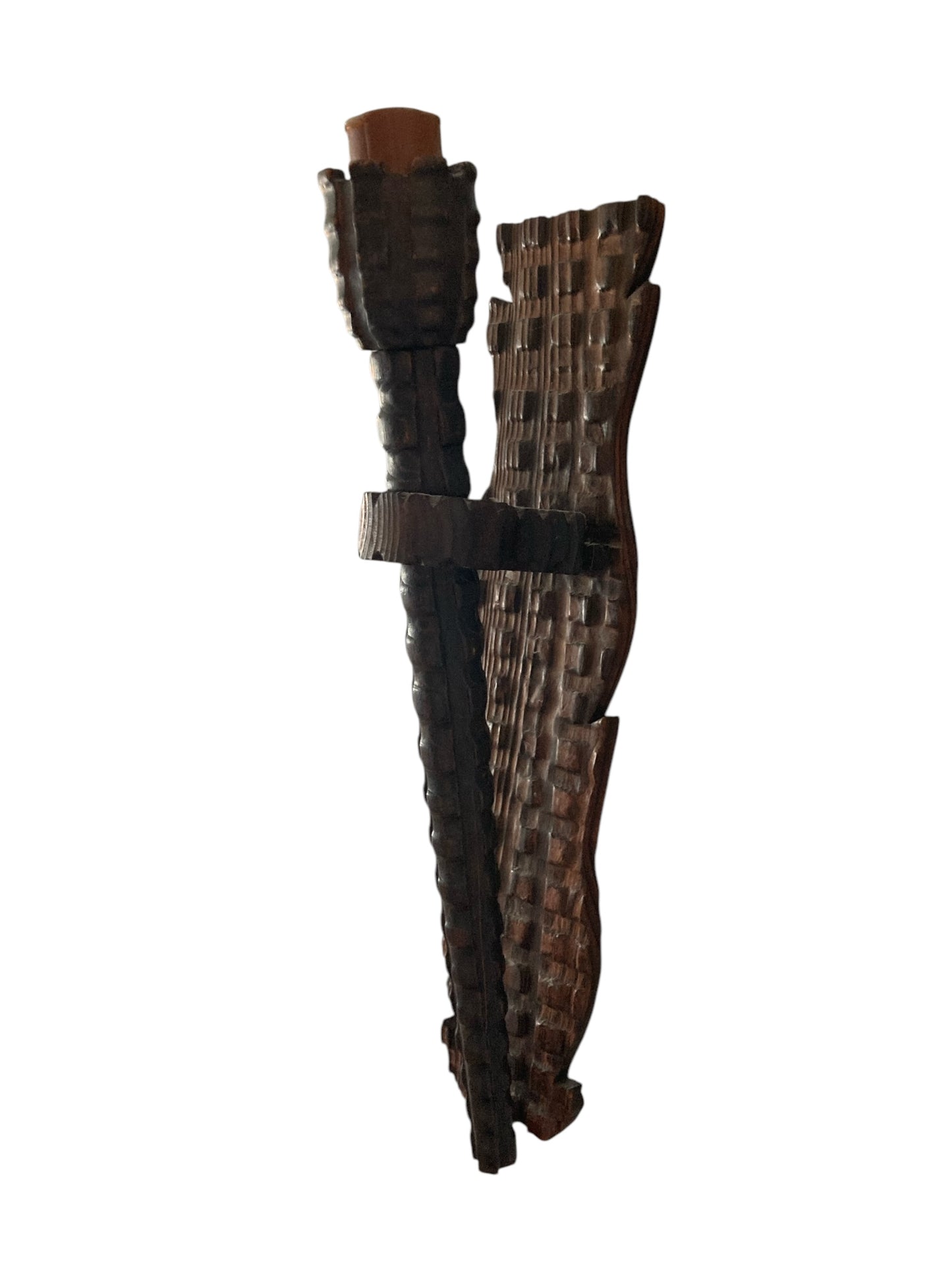 Neo Gothic Medieval Style Carved Wood Wall Candle Holder or Torchere