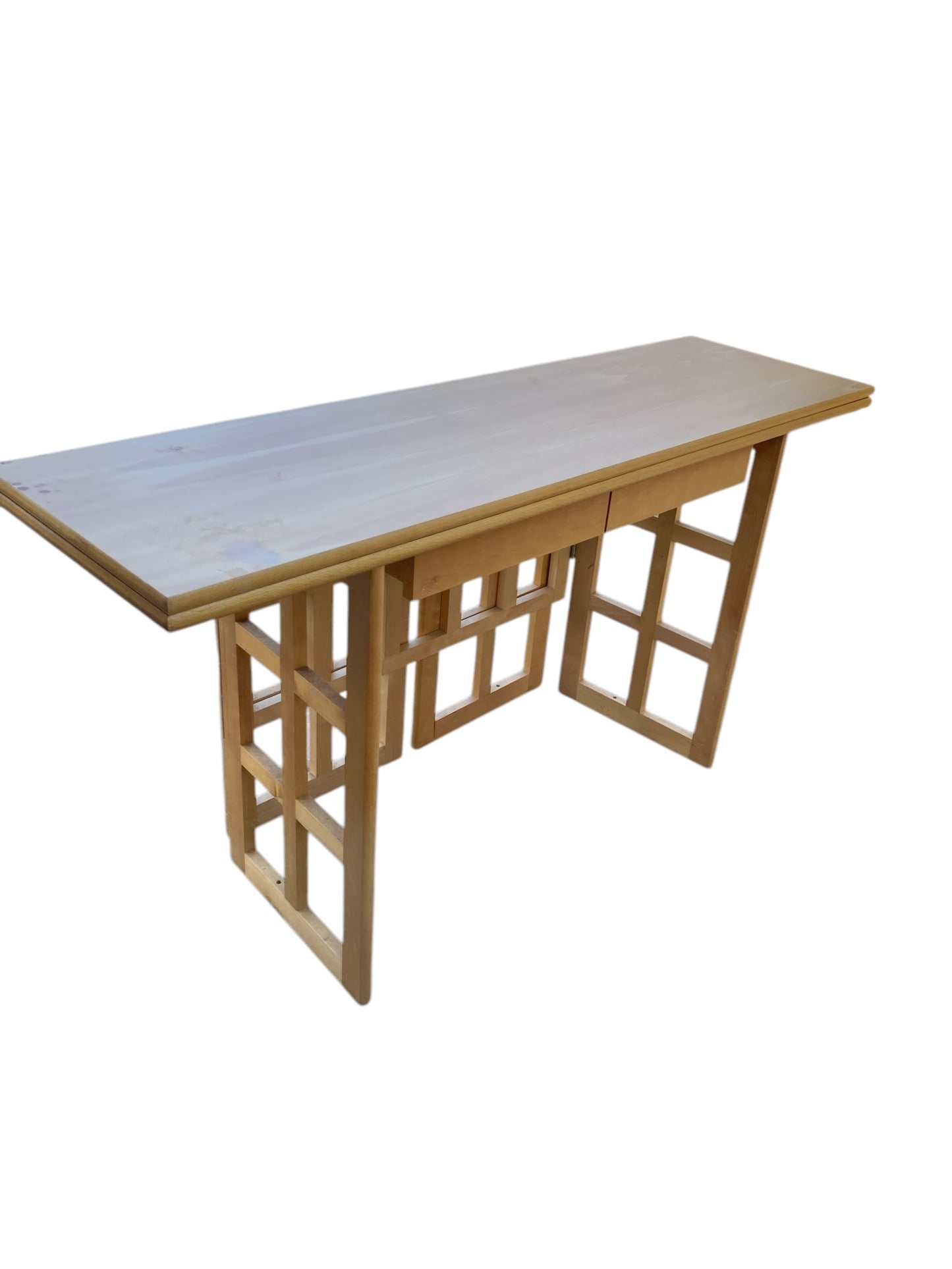 A Contemporary Folding Beechwood Desk with Two Drawers and two Folding Chairs