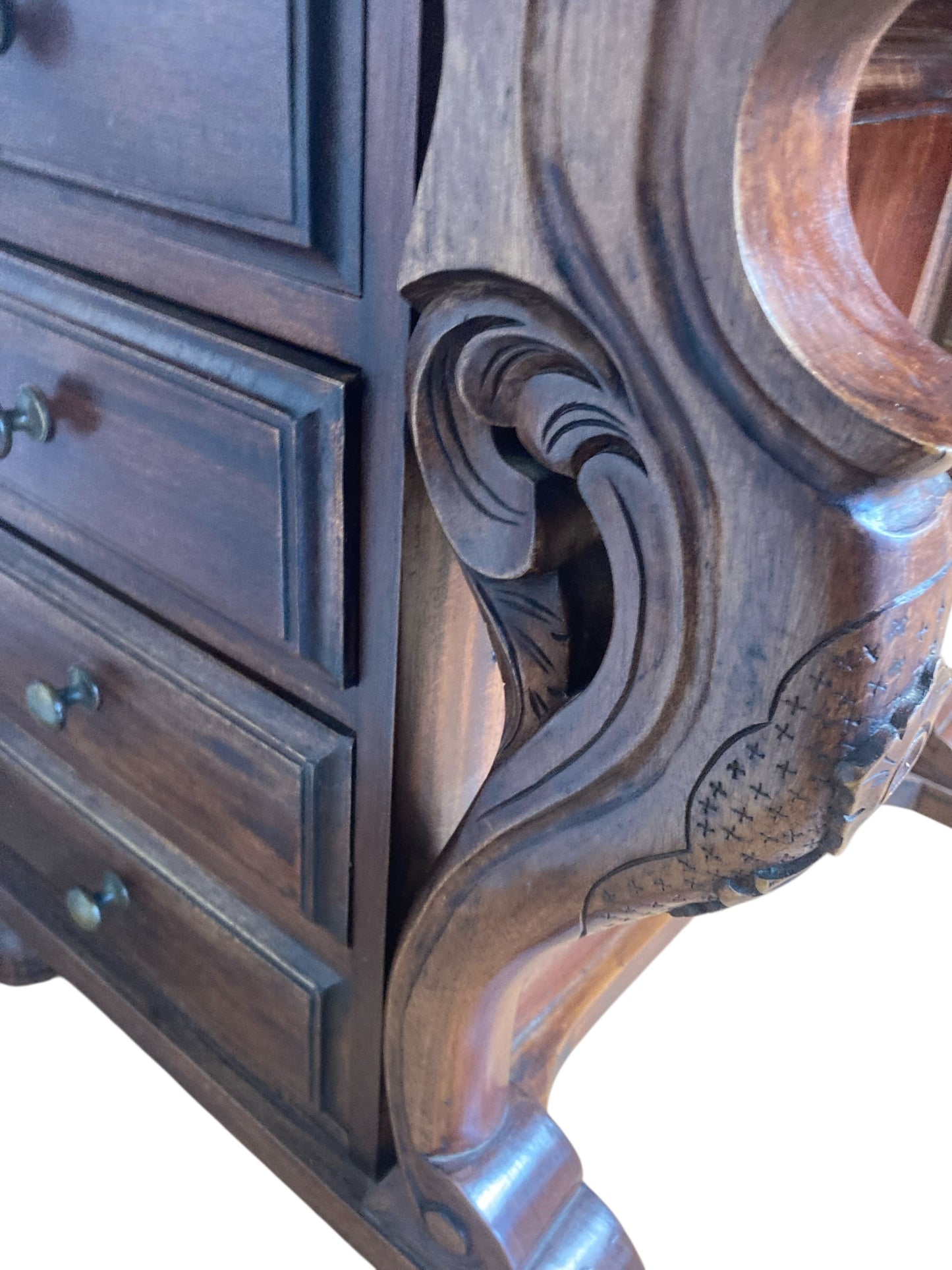 Mahogany Davenport Desk or Bureau With Faux Red Leather Sloped Writing area.