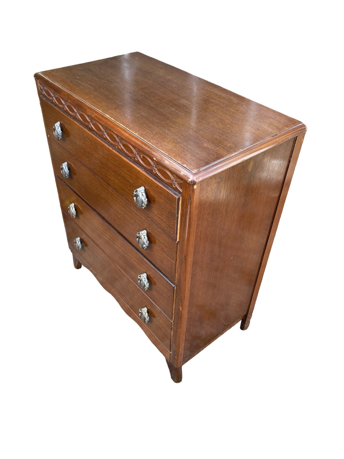 A Mid Century Harris Lebus Style Chest of Drawers Art Deco style handles.