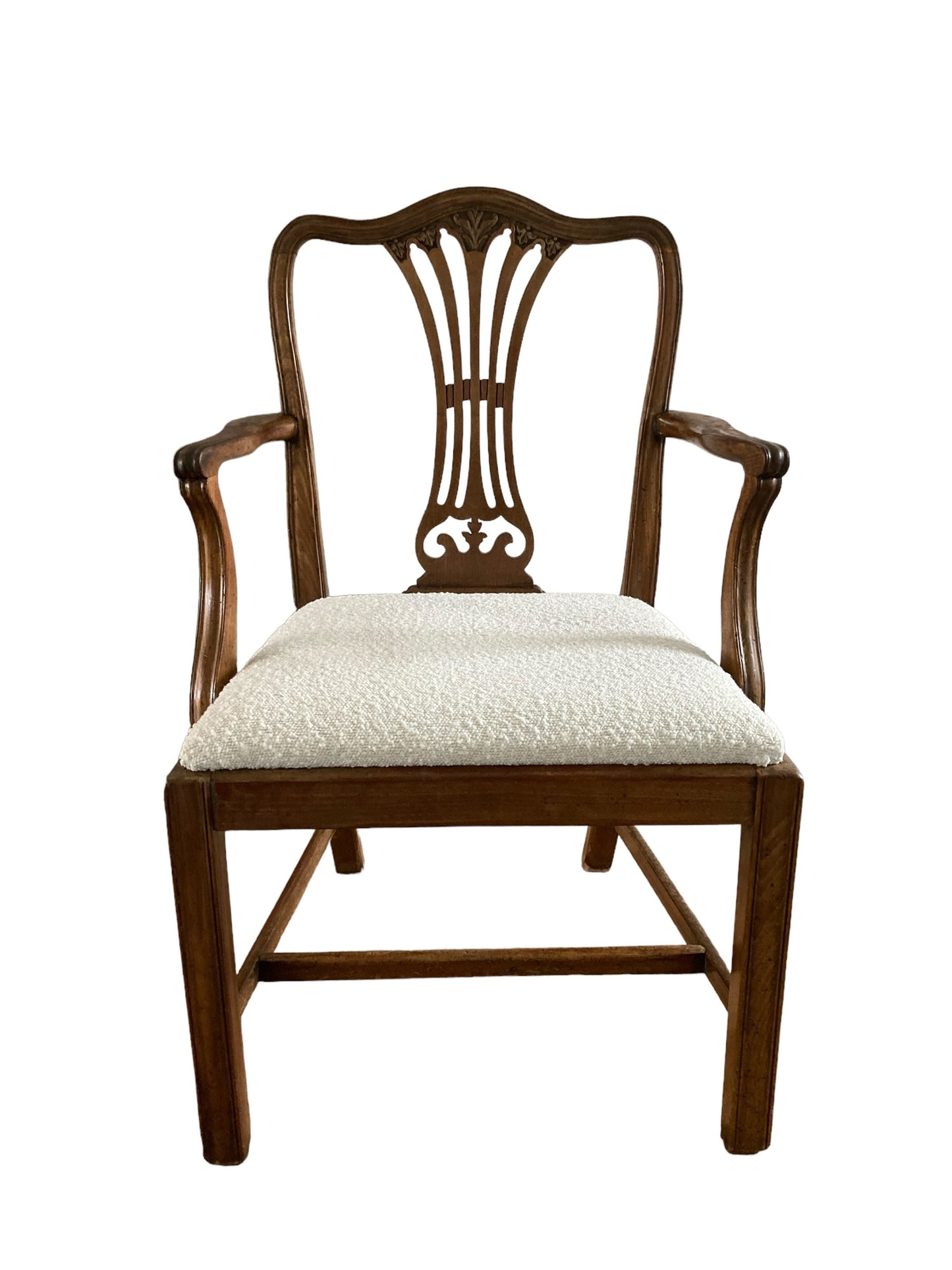 George III Style Armchair in the Manner of Chippendale White Paris Boucle fabric