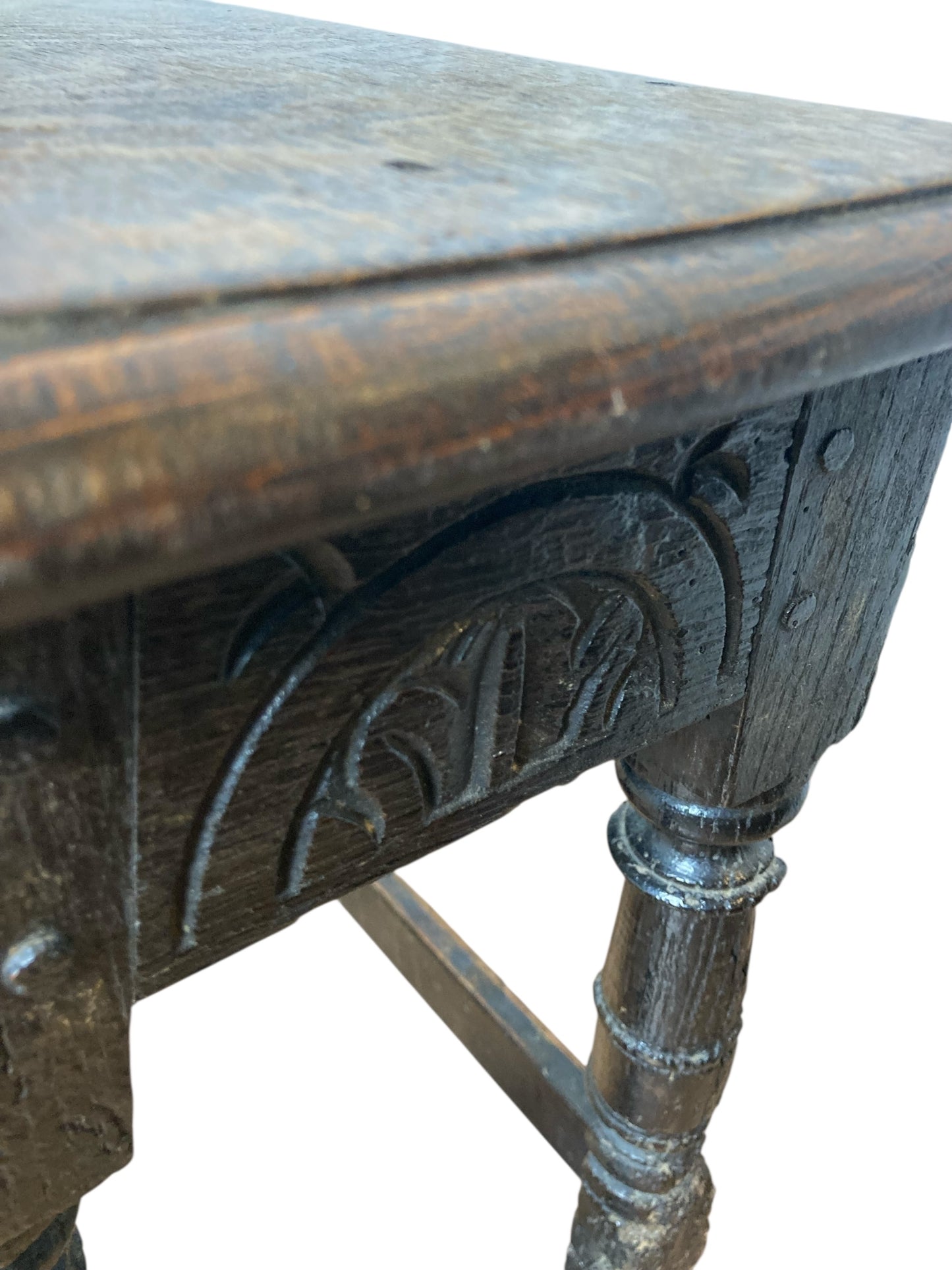 Carved Oak Joined Stool 17th Century Charles II