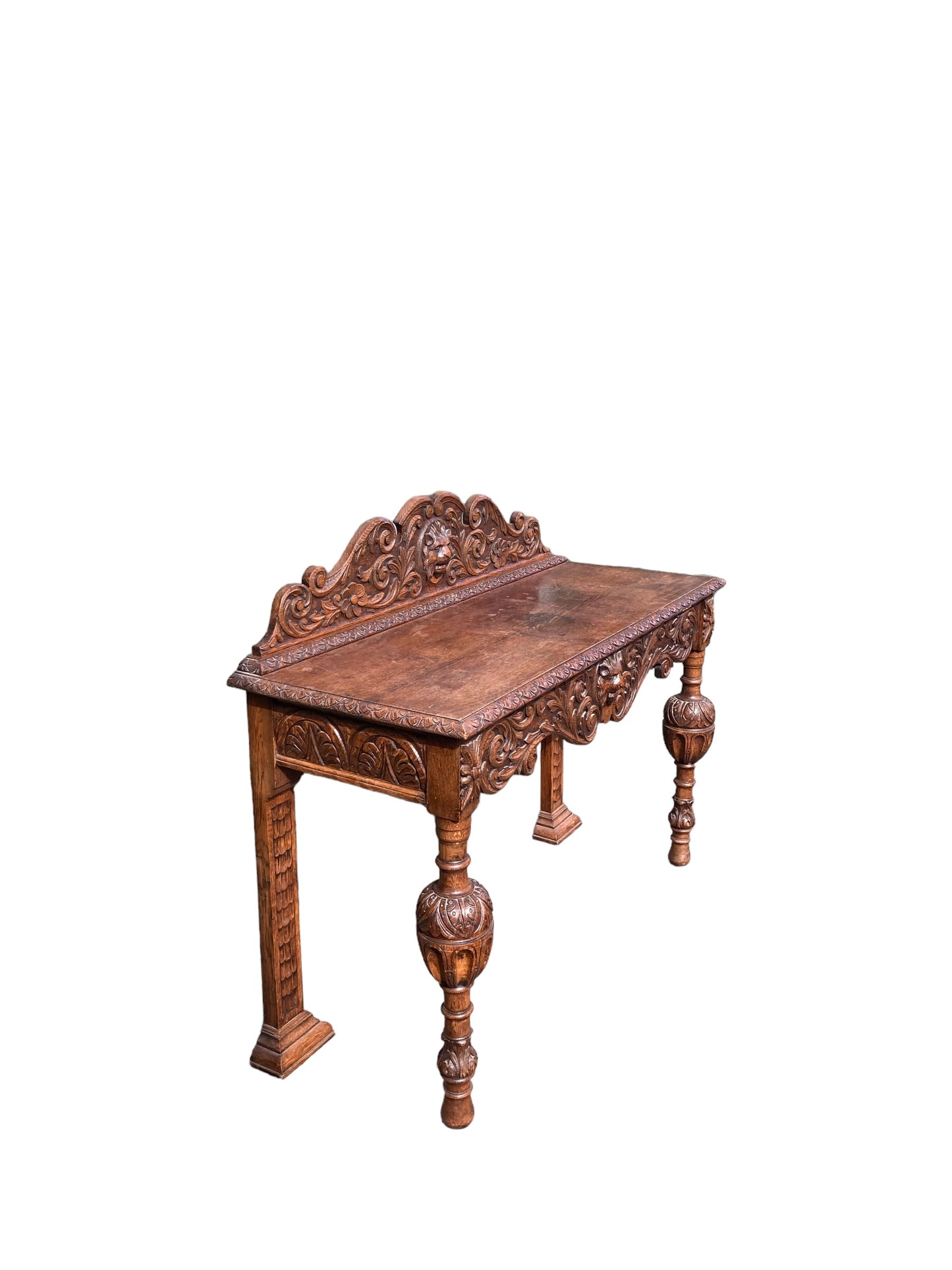 19th Century Victorian Carved Oak Sideboard or Hall Table, Lions Head Carvings