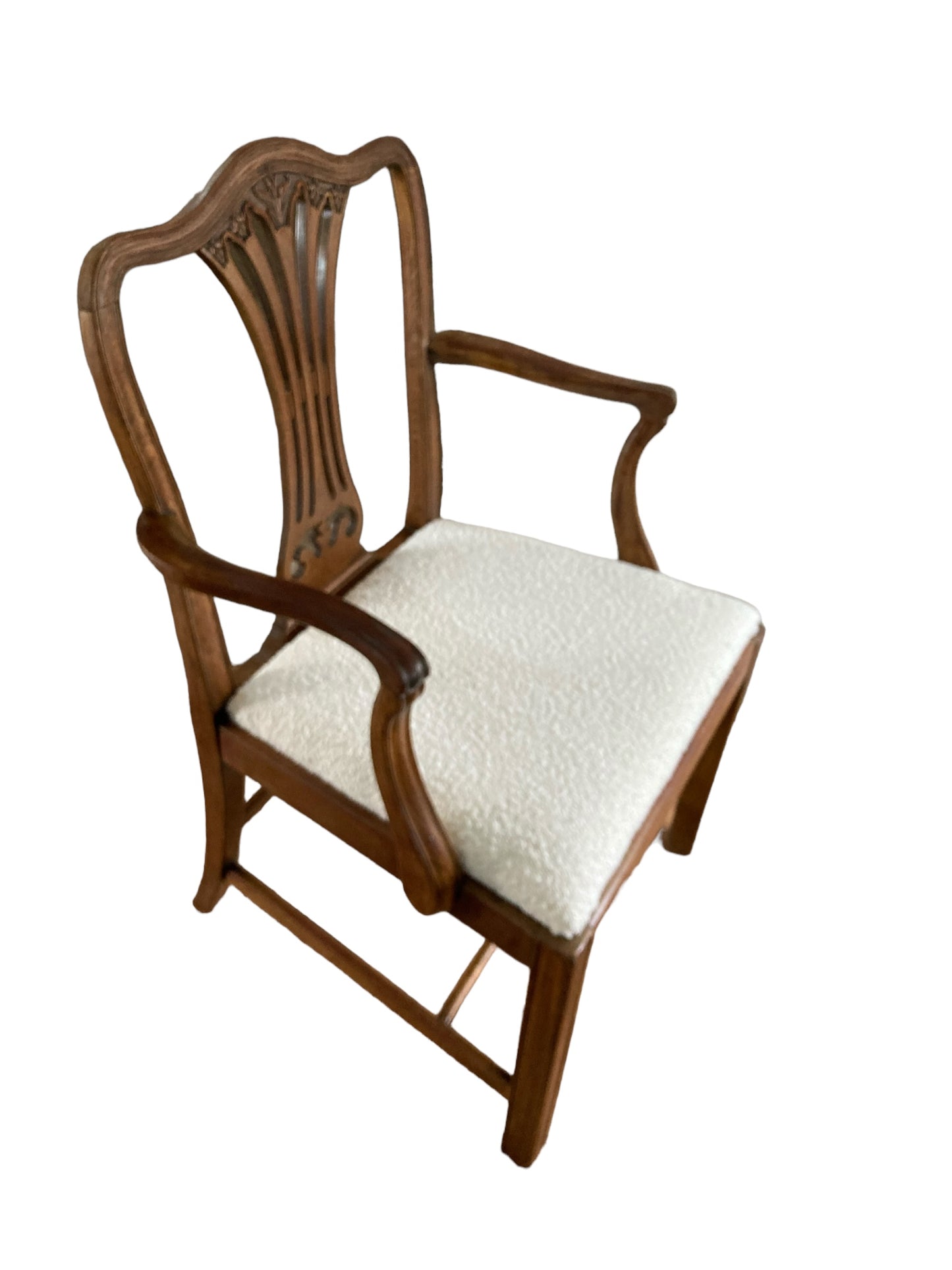 George III Style Armchair in the Manner of Chippendale White Paris Boucle fabric