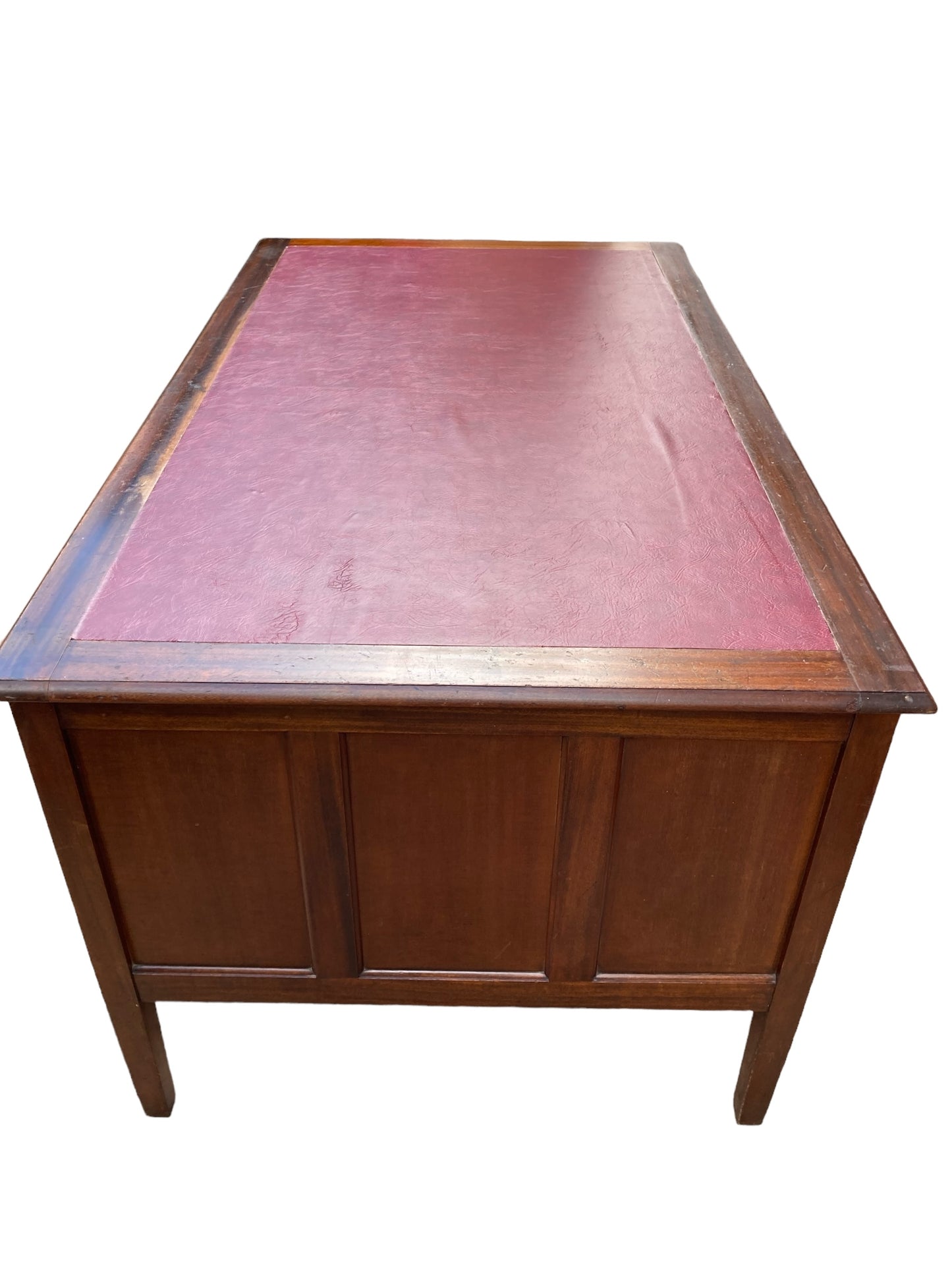 Large Mahogany Victorian Executive Desk, Ox Blood Faux Leather top