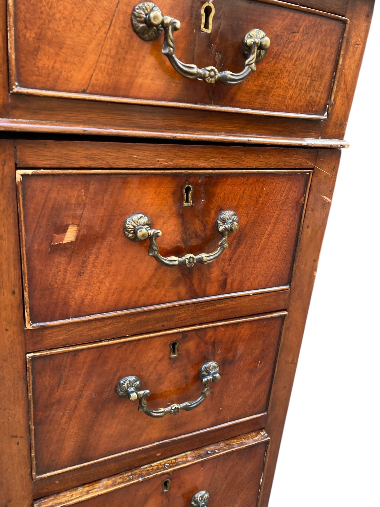 George III Style Mahogany 9 drawer Pedestal Desk.