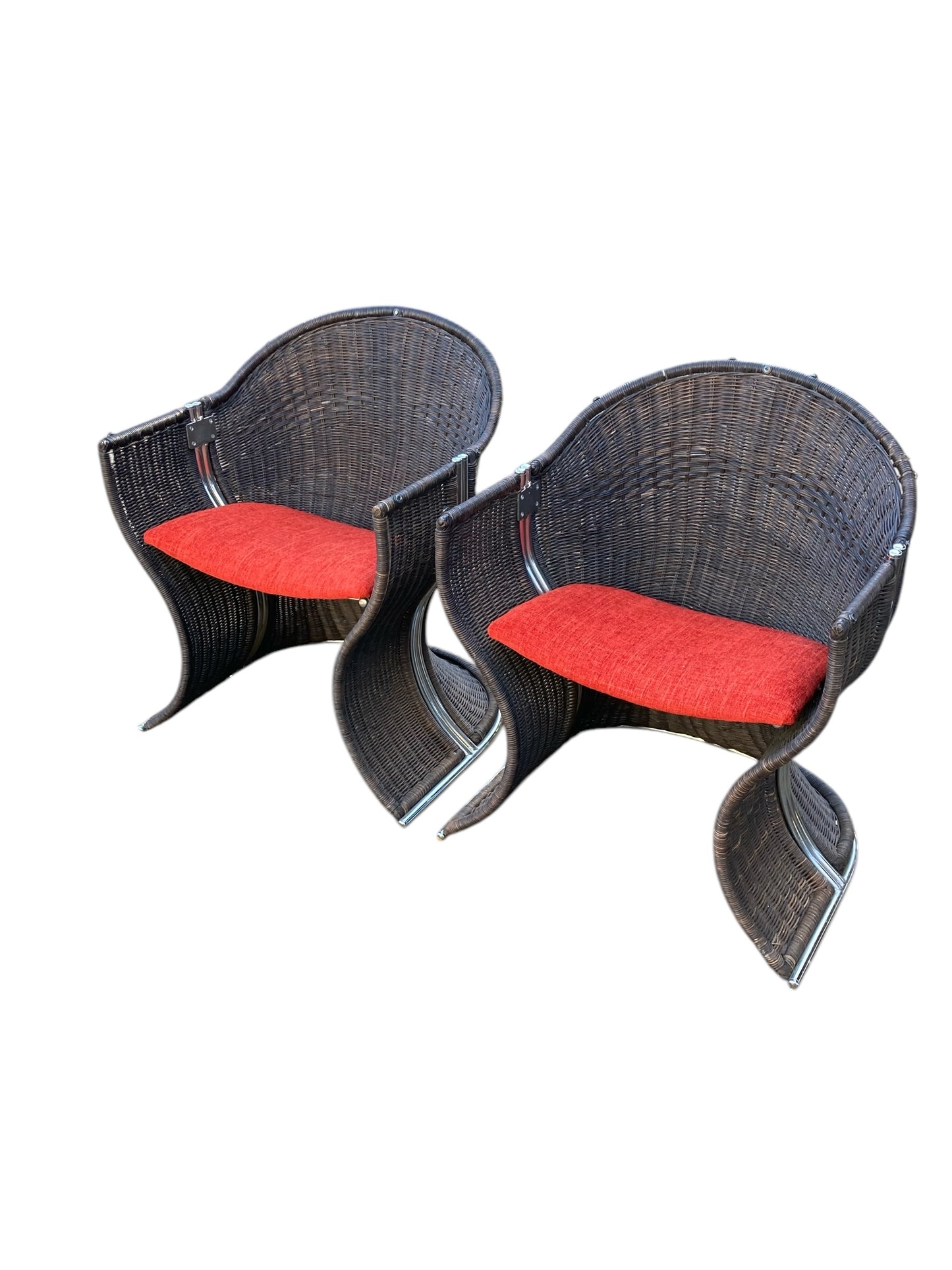 Pair of late 20th Century Pieff Wicker and Chrome Venus Chairs