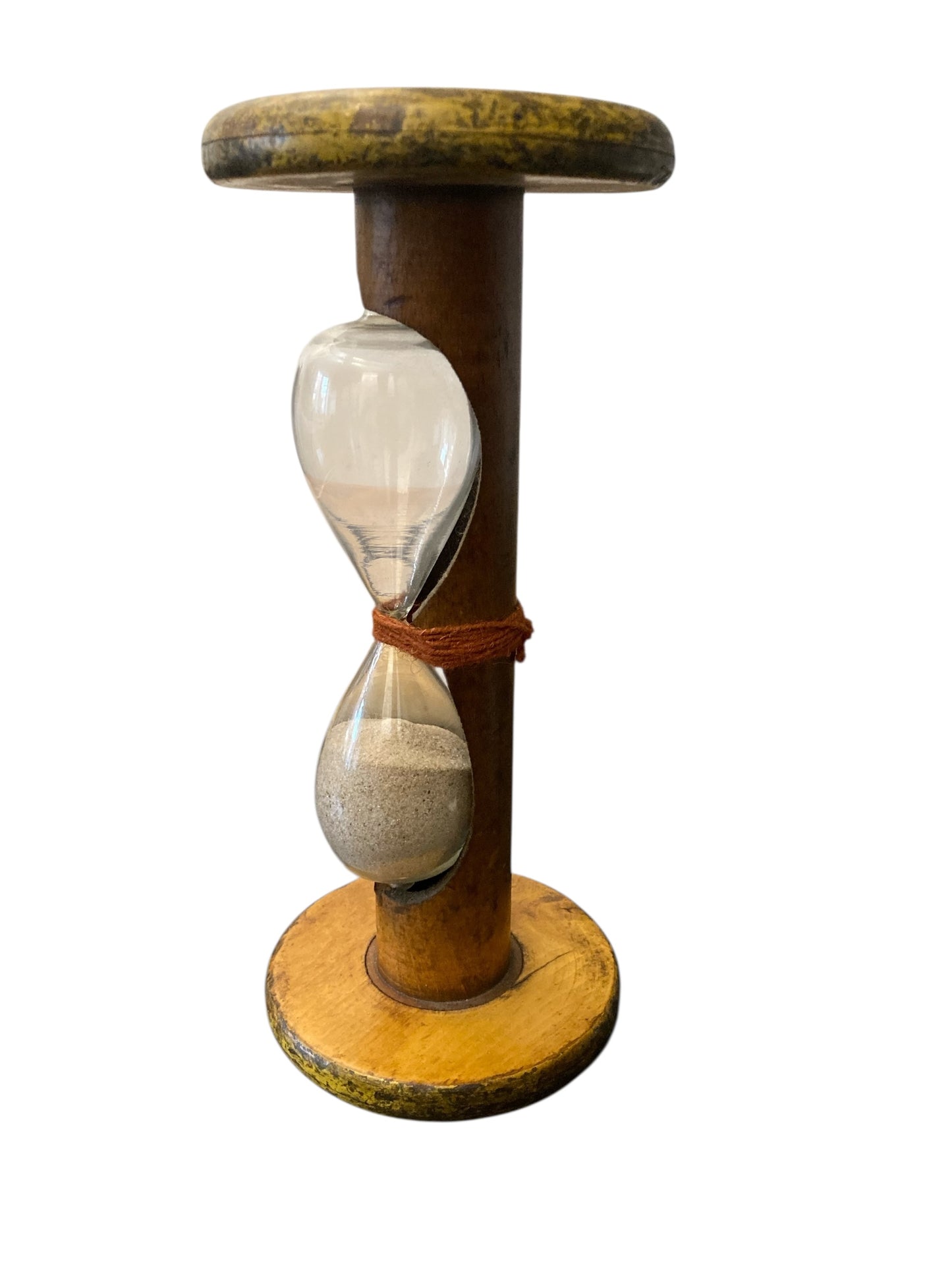 Vintage Handmade Egg Timer Hourglass in Wooden Textile Bobbin Spool 3min Timer