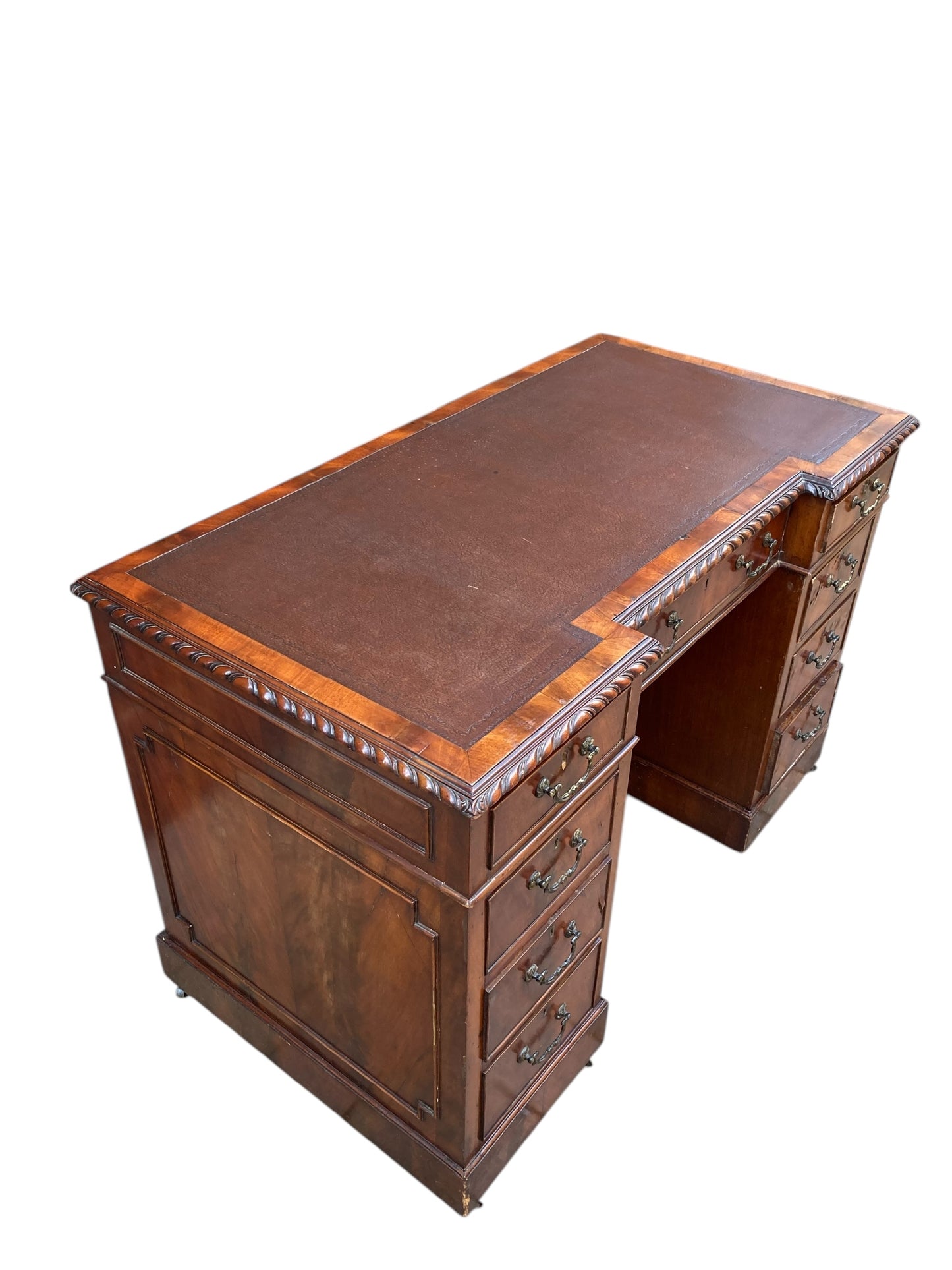 George III Style Mahogany 9 drawer Pedestal Desk.