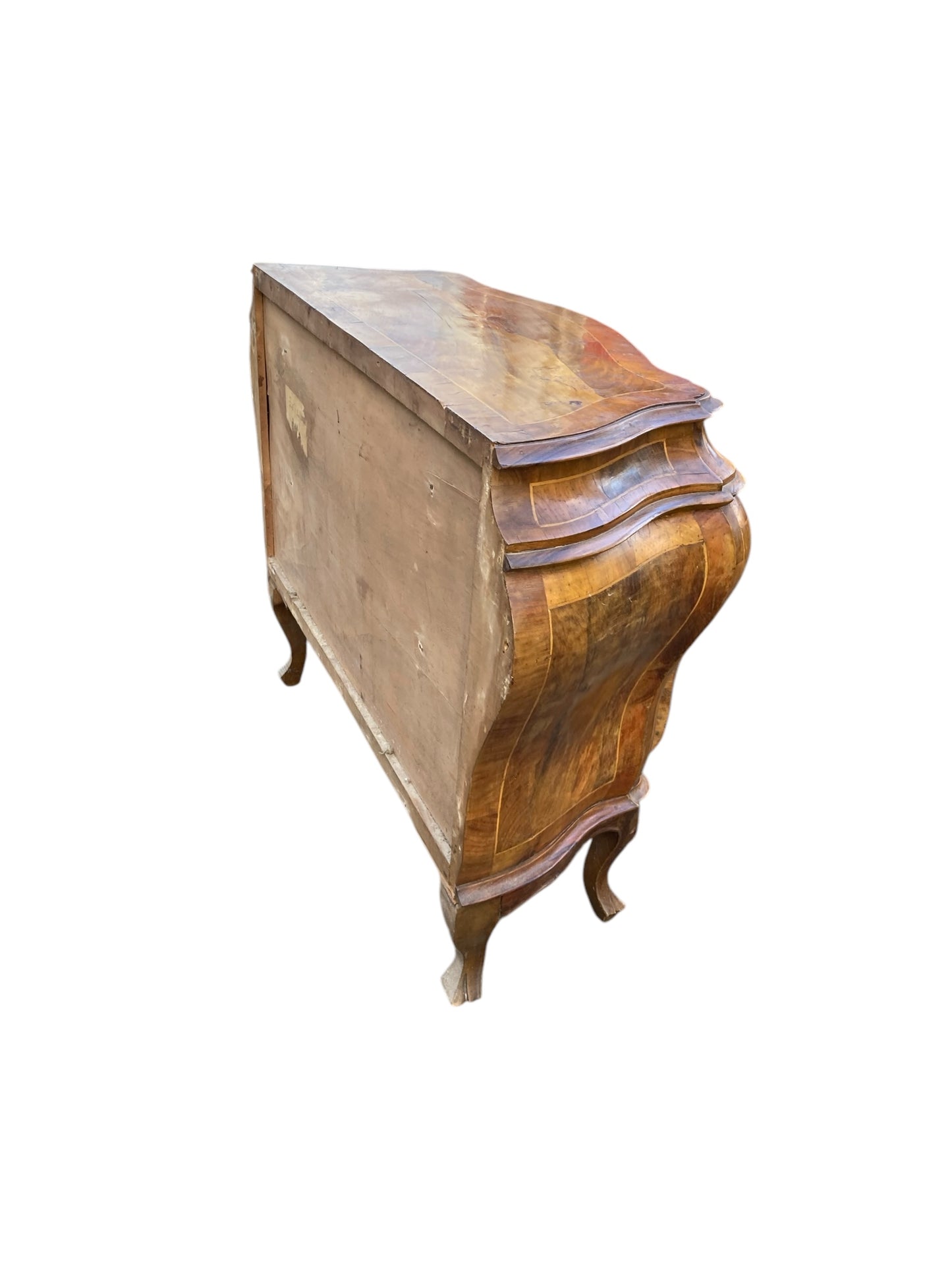 Italian Walnut Commode, chest of drawers 19th Century Bombe form