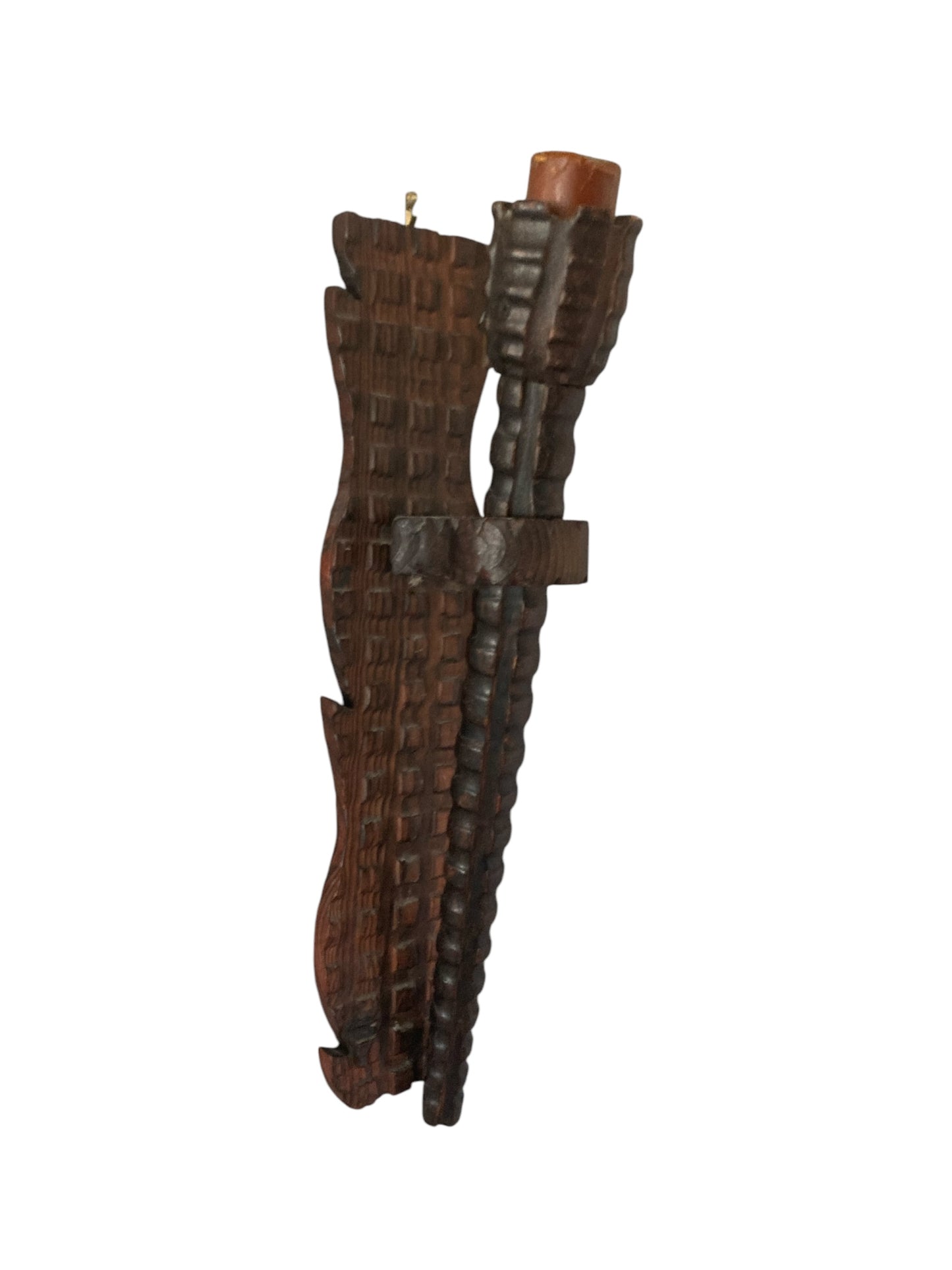 Neo Gothic Medieval Style Carved Wood Wall Candle Holder or Torchere