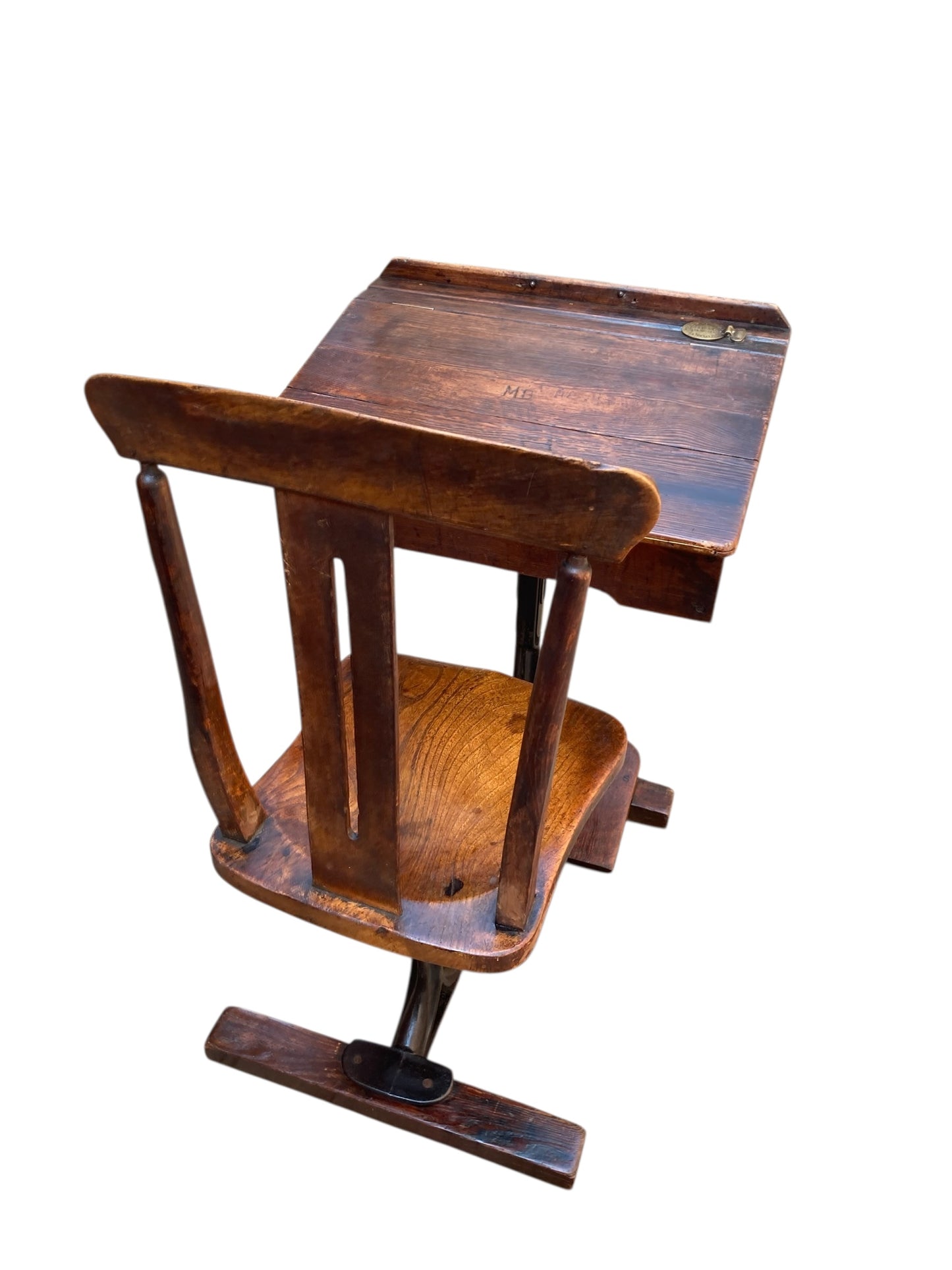 Vintage 1950's Oak Combined school Desk and Chair "George M Hammer & Co London"