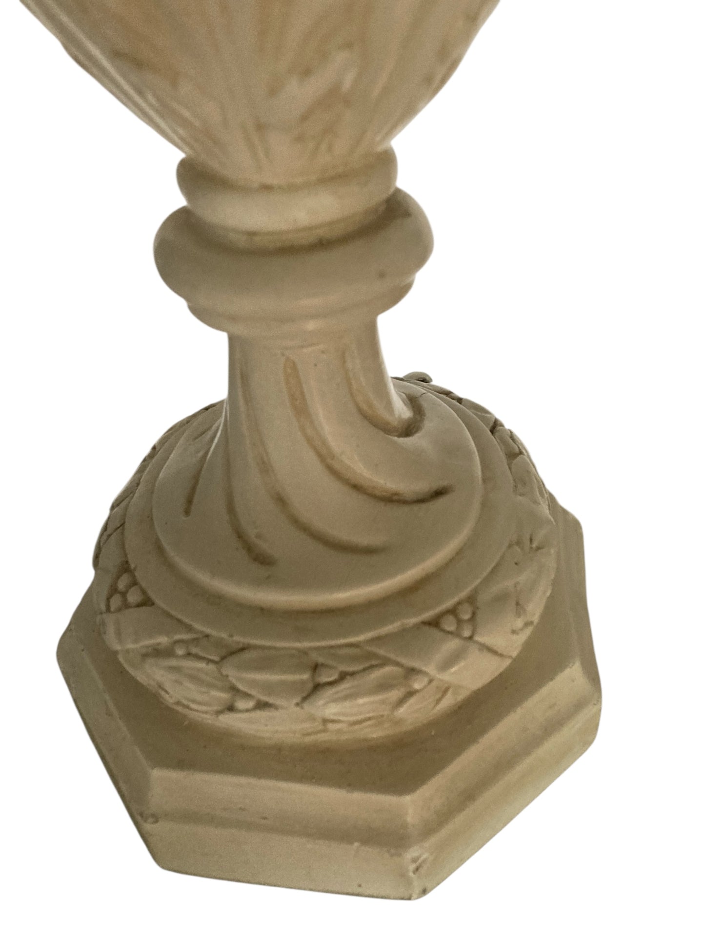 Plaster moulded and decorated Cherub Lamp Circa 1930's Grey Velvet shade