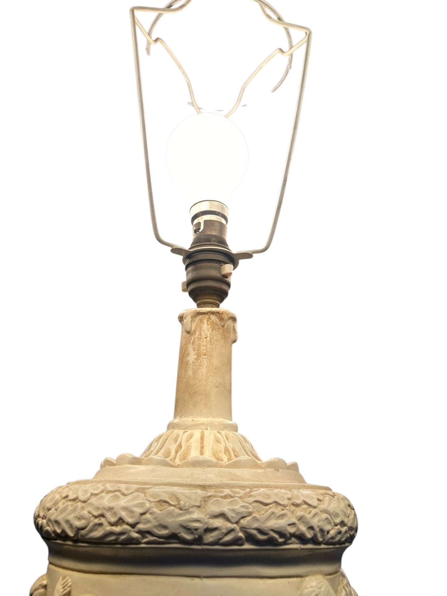 Plaster moulded and decorated Cherub Lamp Circa 1930's Grey Velvet shade