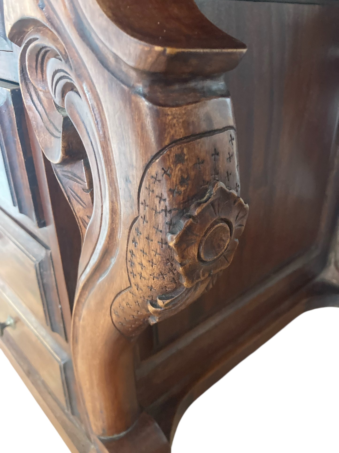 Mahogany Davenport Desk or Bureau With Faux Red Leather Sloped Writing area.