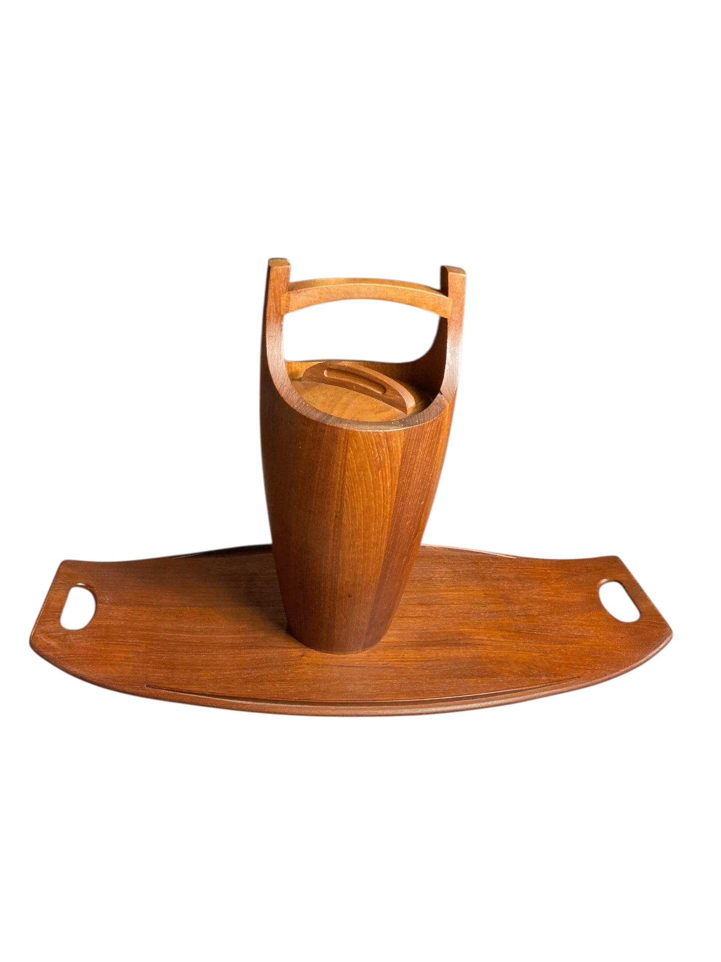 Danish Teak Ice Bucket and Tray by Jens Quistgaard for Dansk Designs Mid Century