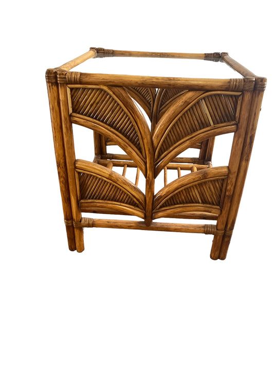 Boho Palm tree design Rattan Side or coffee table in the style of Vivai Del Sud