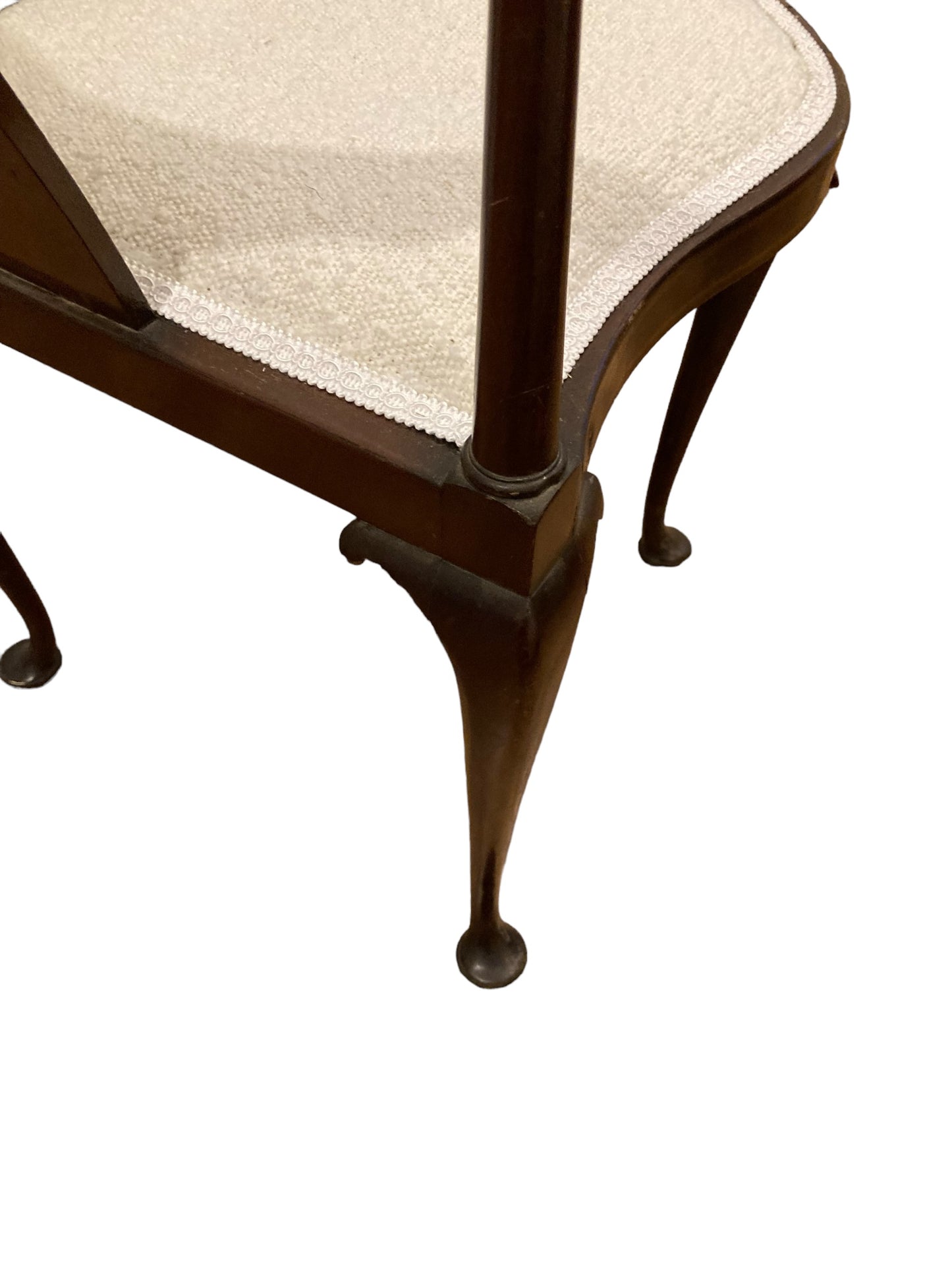 Edwardian Corner Chair Inlaid Backrest on Cabriole Legs and Reupholstered Boucle Fabric