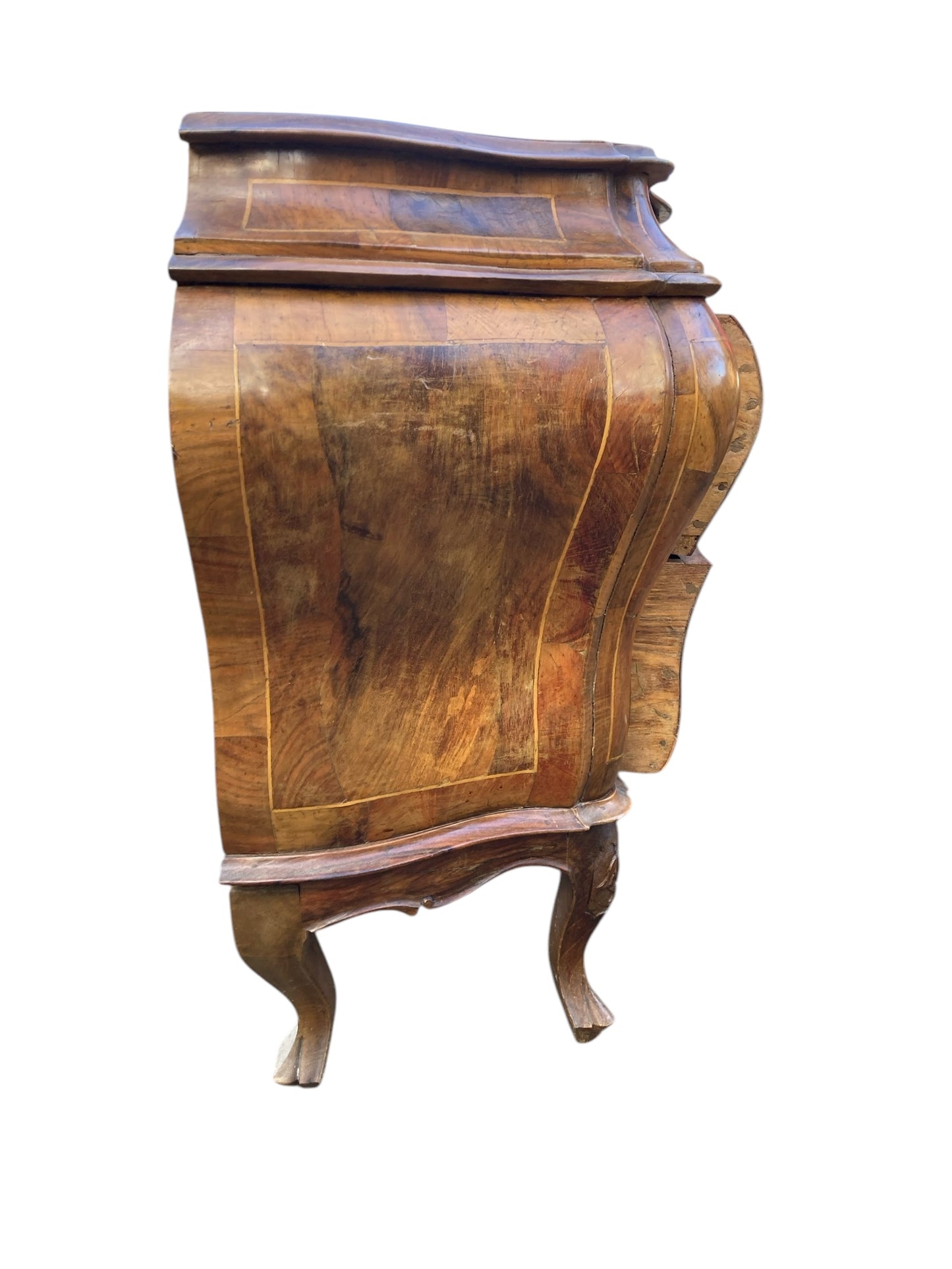 Italian Walnut Commode, chest of drawers 19th Century Bombe form