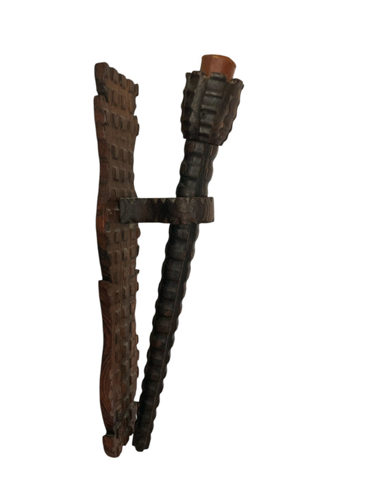 Neo Gothic Medieval Style Carved Wood Wall Candle Holder or Torchere