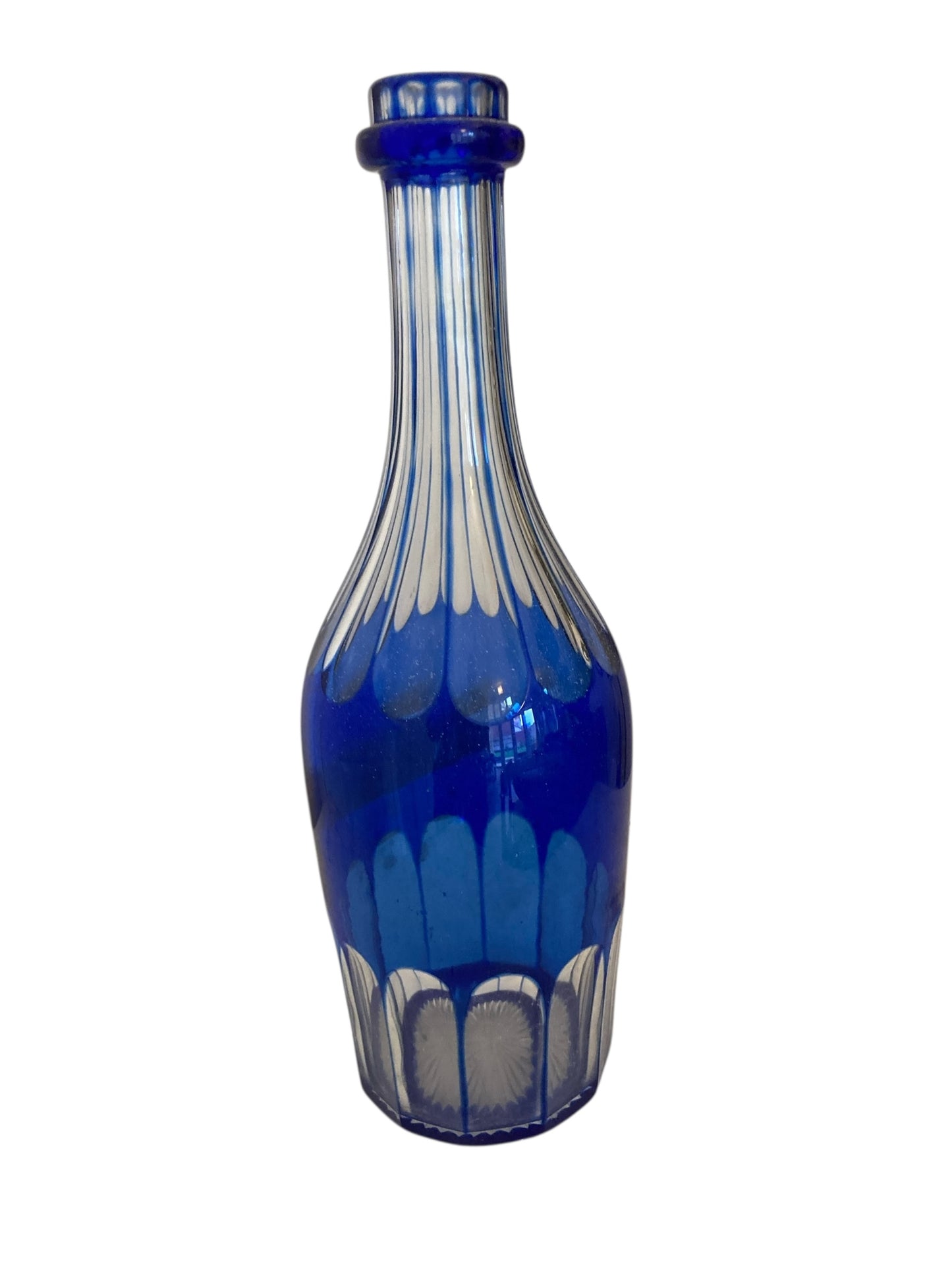 Three 19th Century Cobalt Blue Glass Decanters or Serving Bottles c1860