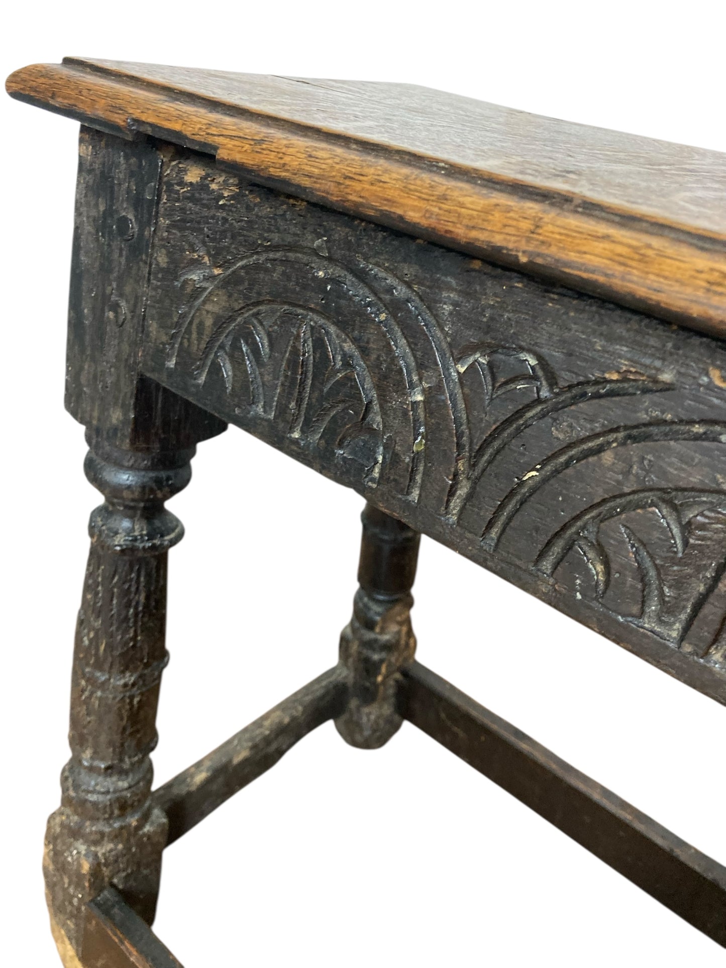 Carved Oak Joined Stool 17th Century Charles II