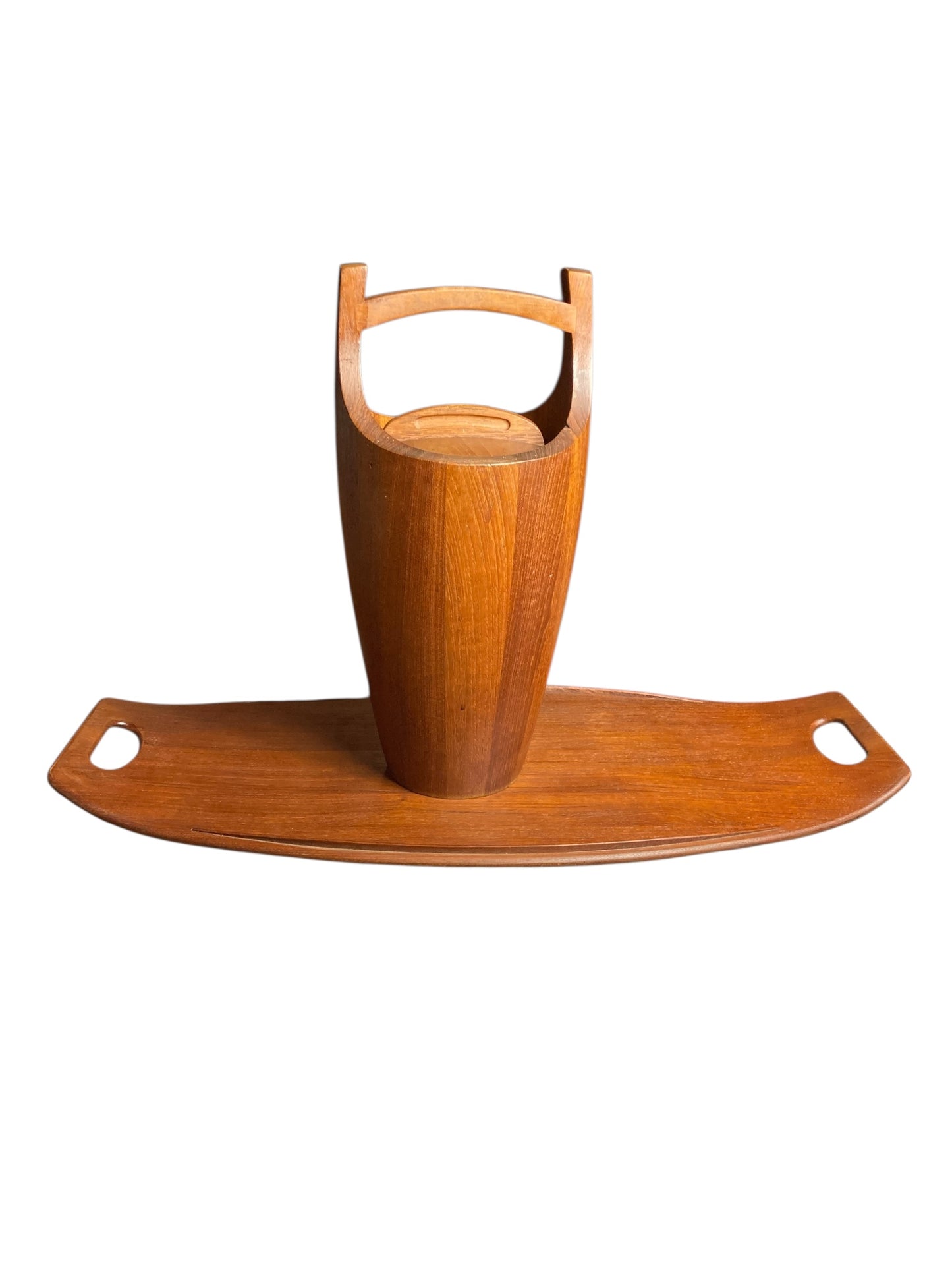 Danish Teak Ice Bucket and Tray by Jens Quistgaard for Dansk Designs Mid Century