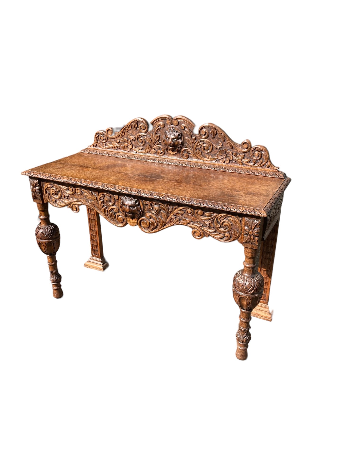 19th Century Victorian Carved Oak Sideboard or Hall Table, Lions Head Carvings