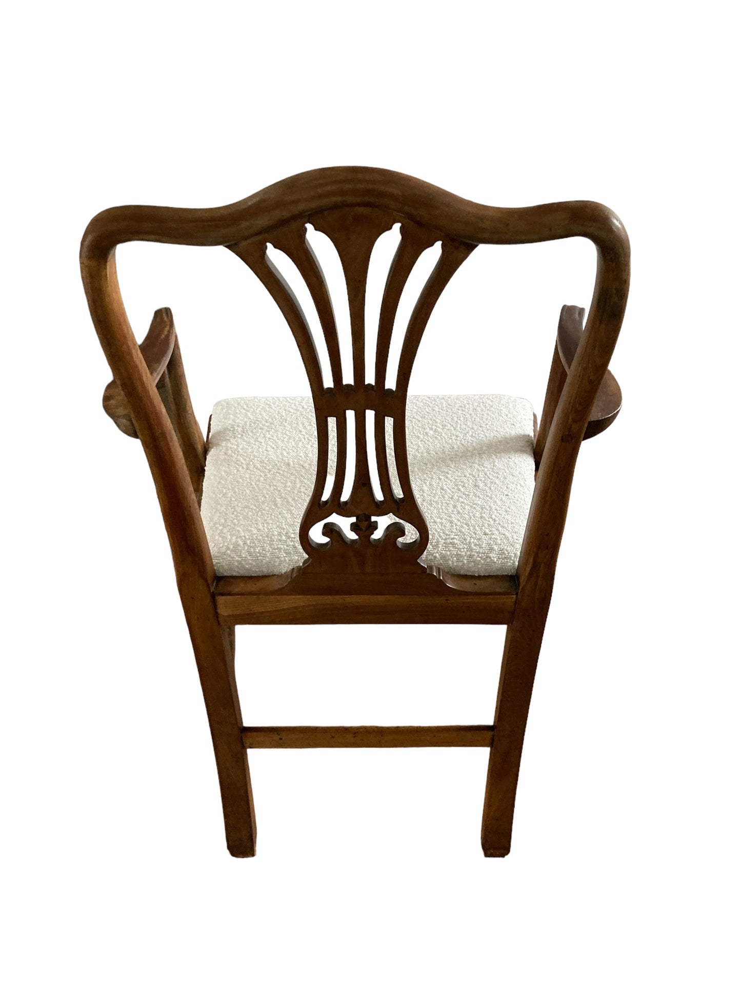 George III Style Armchair in the Manner of Chippendale White Paris Boucle fabric