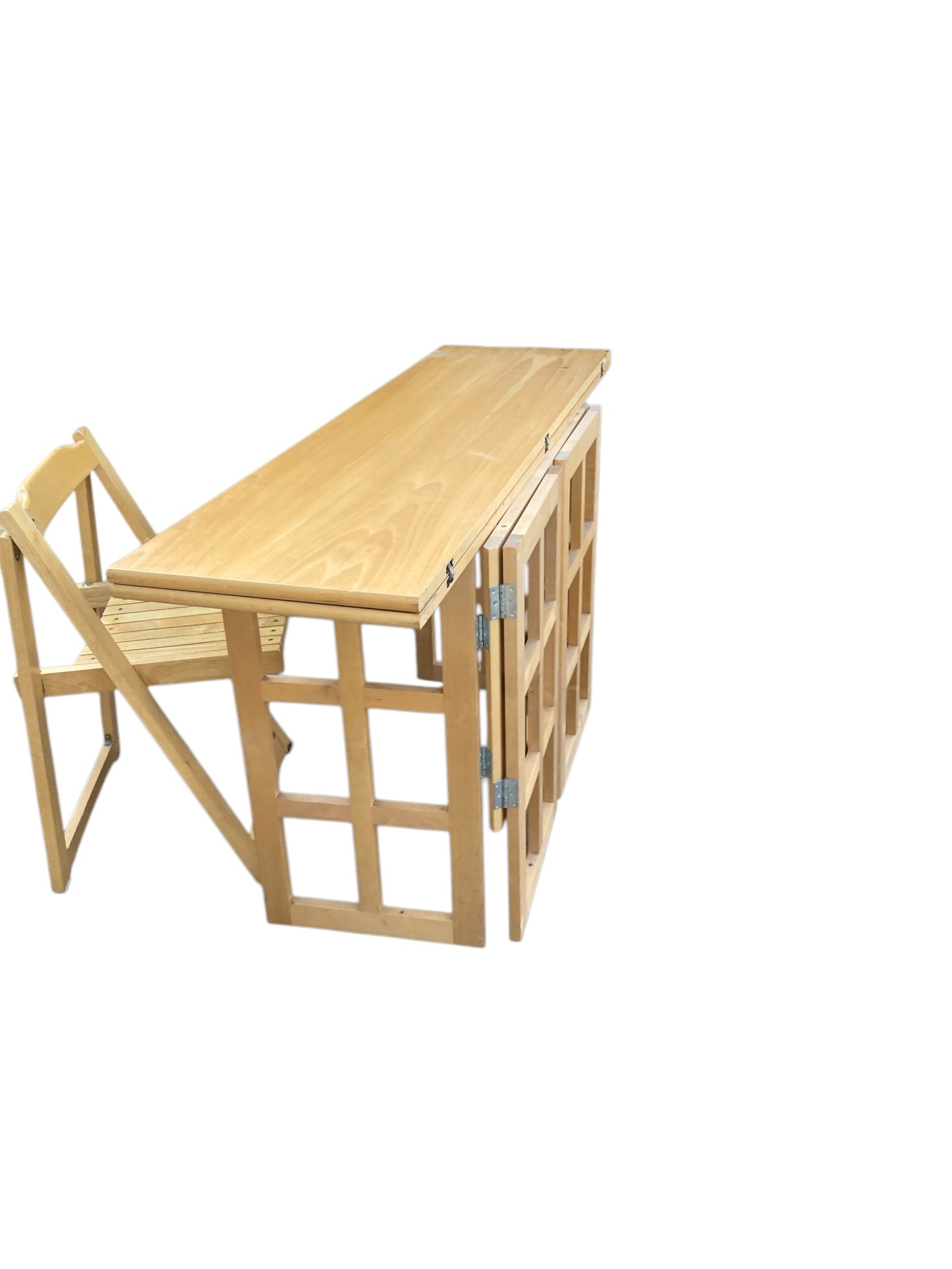 A Contemporary Folding Beechwood Desk with Two Drawers and two Folding Chairs