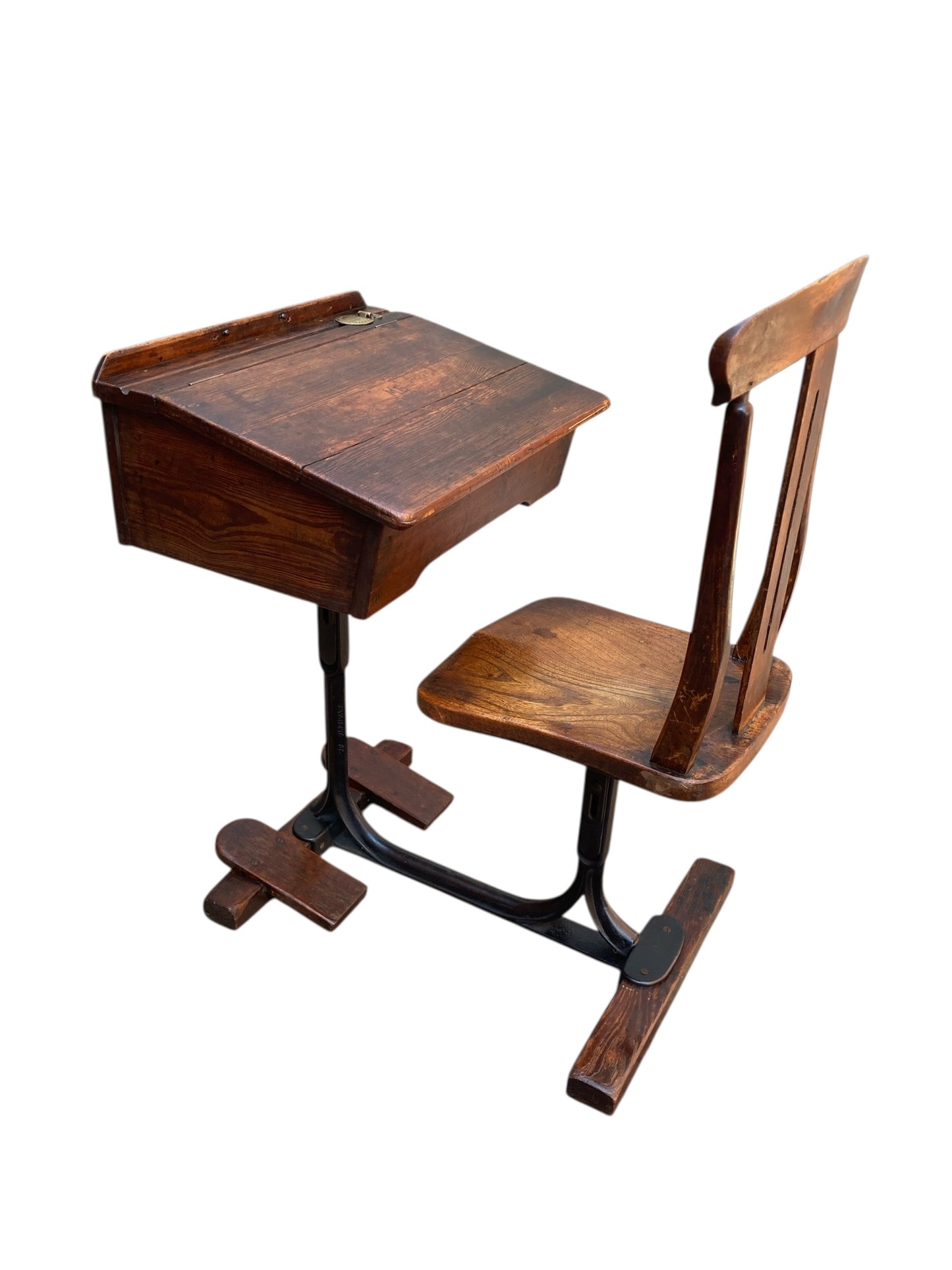 Vintage 1950's Oak Combined school Desk and Chair "George M Hammer & Co London"