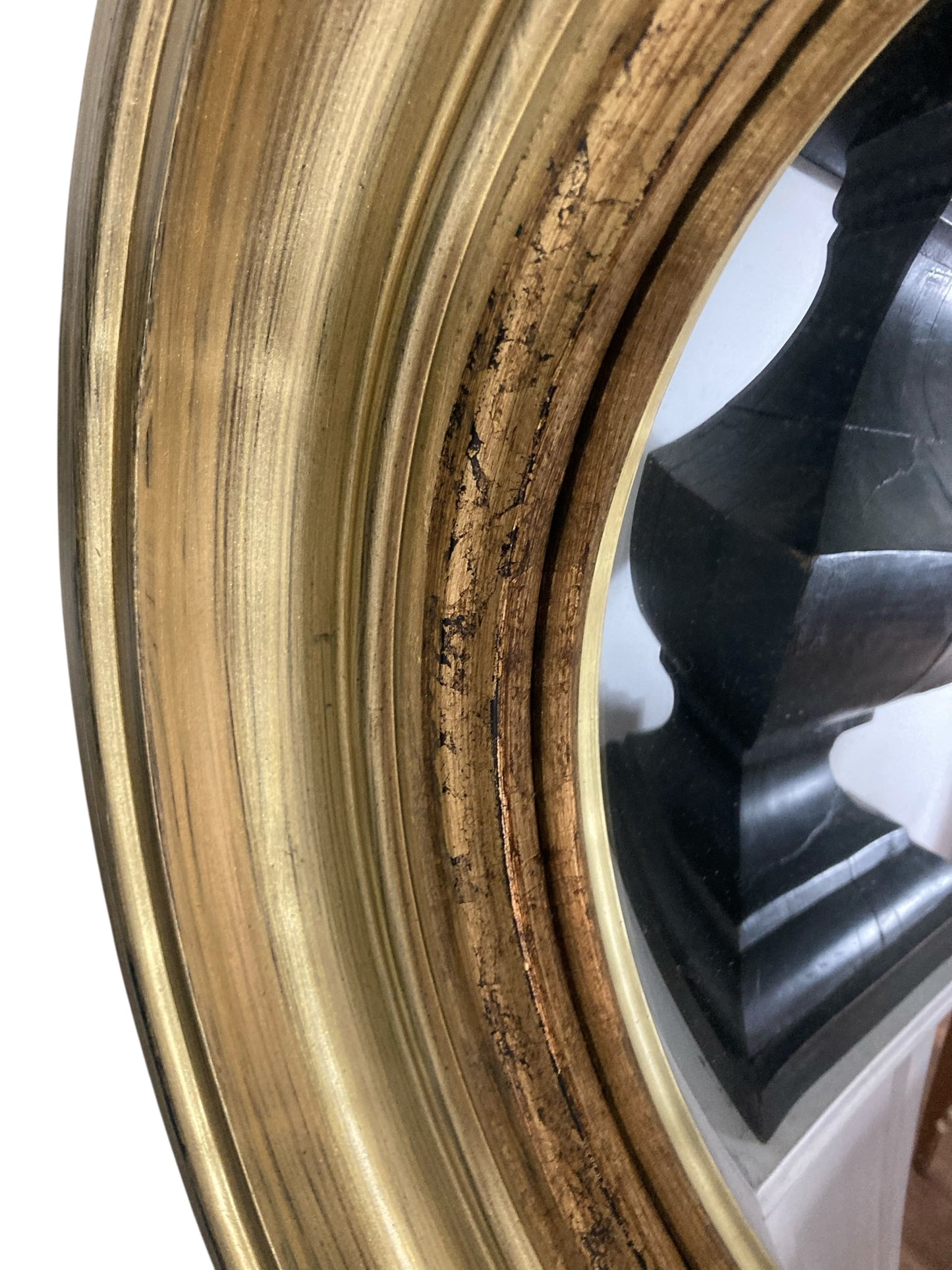 A Pair of Modern Regency Style Gold Circular Convex Mirrors with ebonsied Rim