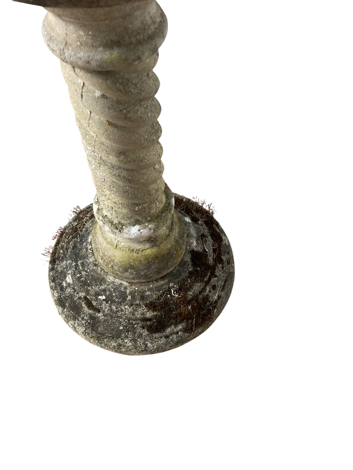 Stone Sundial with Barley Twist Stlyle Column with Natural Patina Inscribed Wording on dial