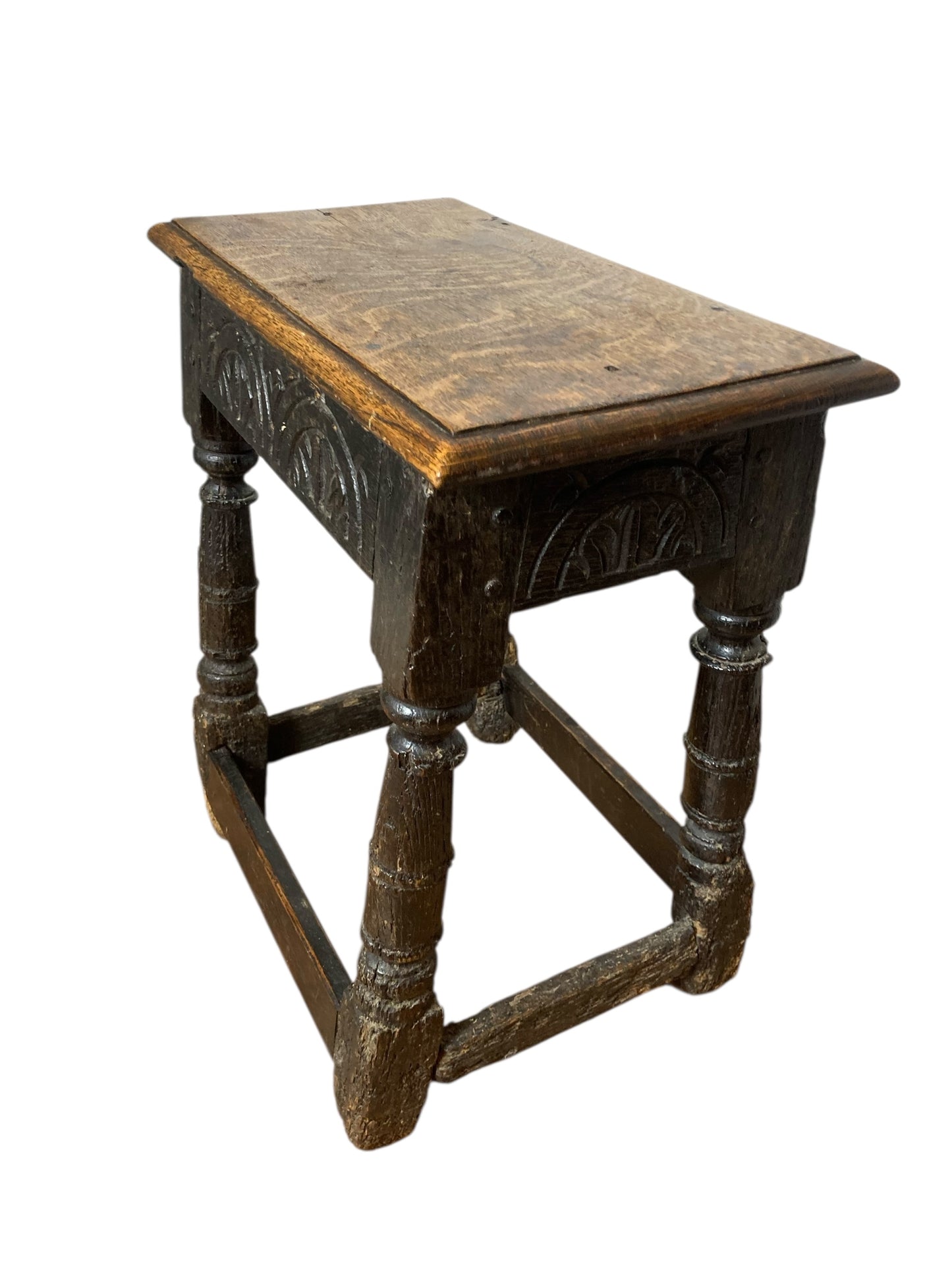 Carved Oak Joined Stool 17th Century Charles II