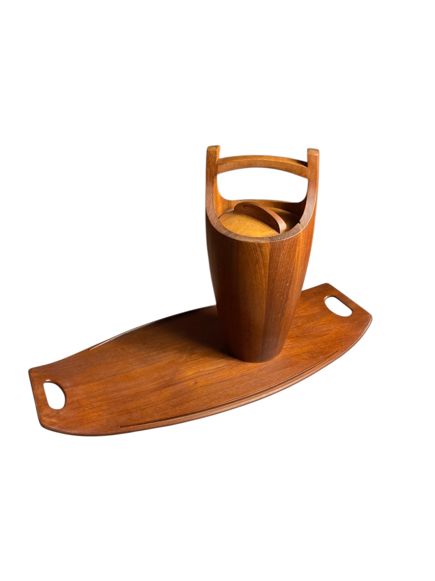 Danish Teak Ice Bucket and Tray by Jens Quistgaard for Dansk Designs Mid Century
